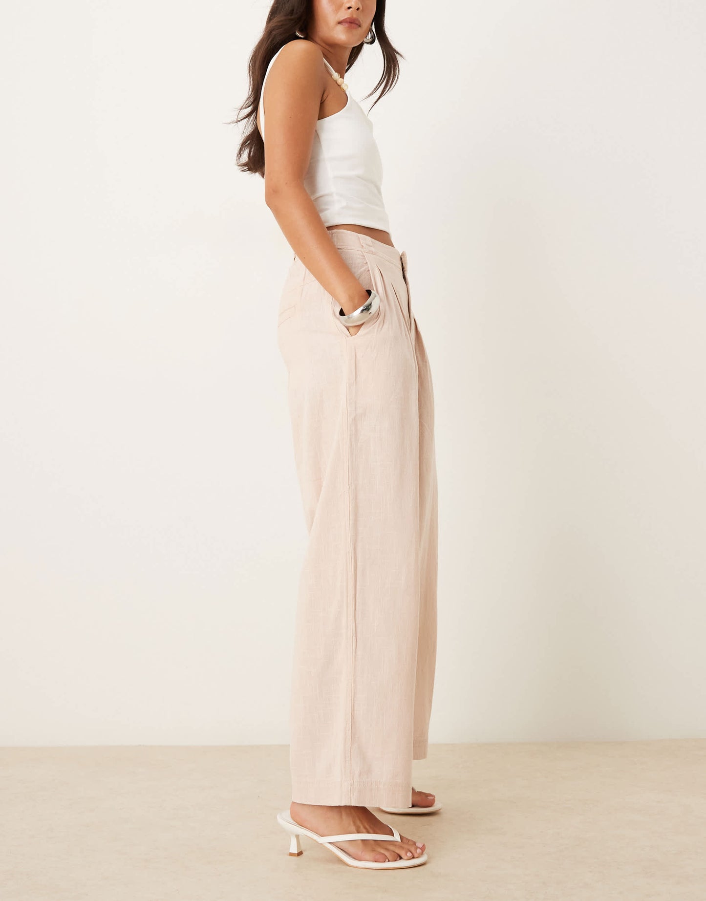 Free People lotta love linen pull on trousres in sand