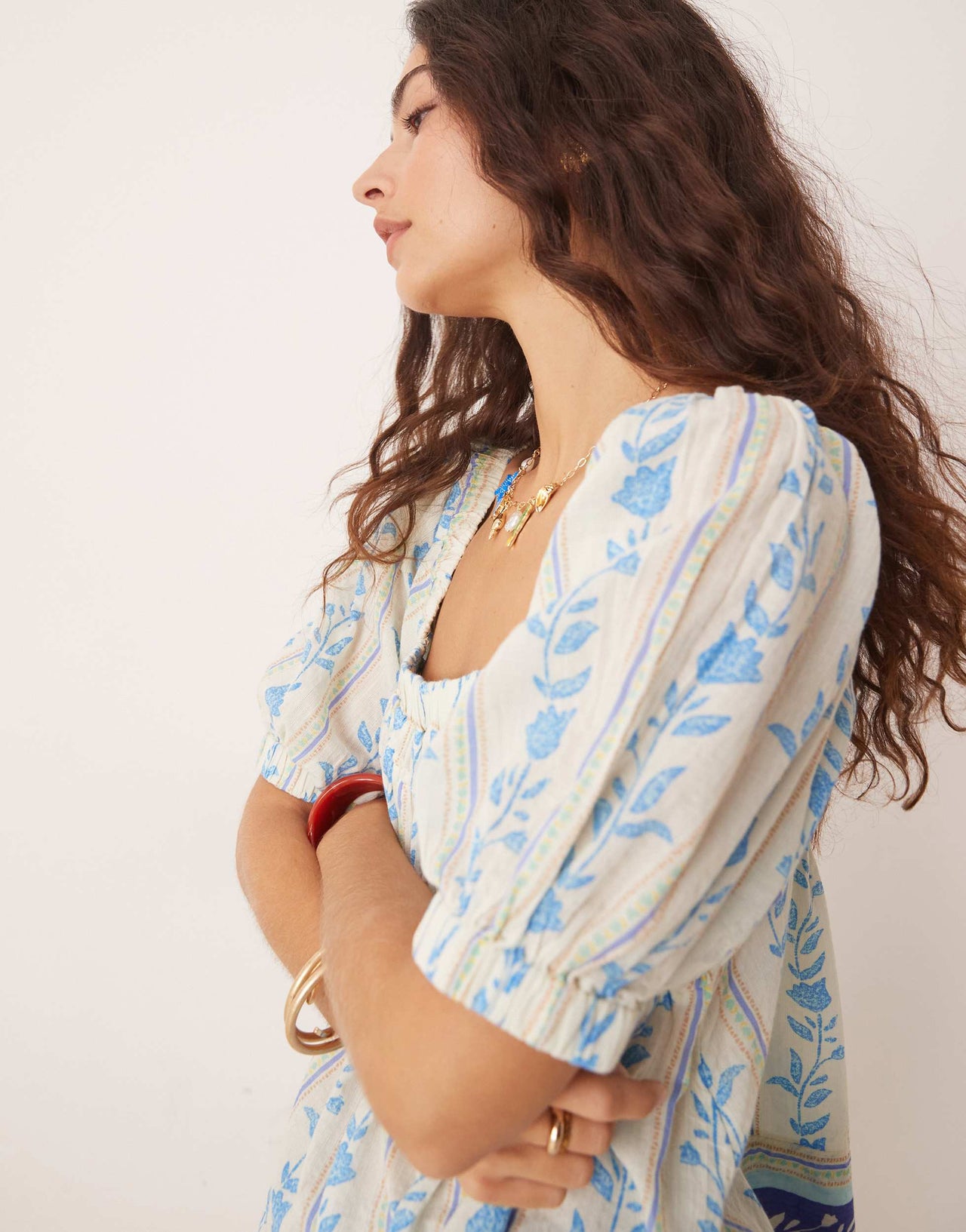Free People santorini print blouse in blue