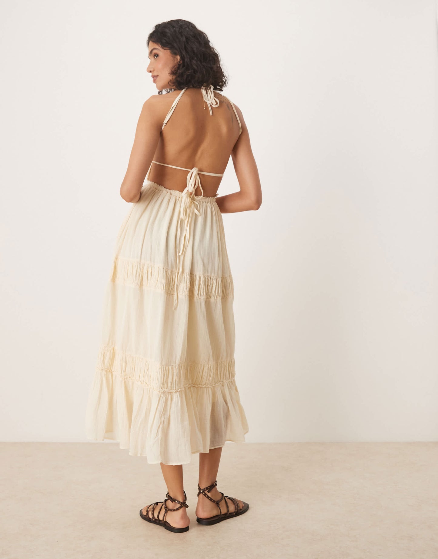 Free People taking sides tiered midaxi dress in sand