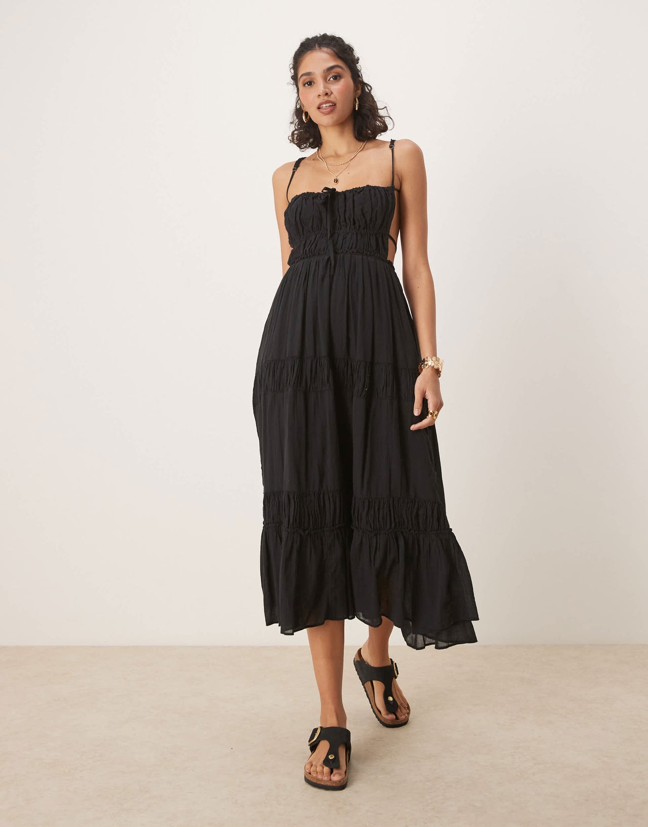 Free People taking sides tiered midaxi dress in black