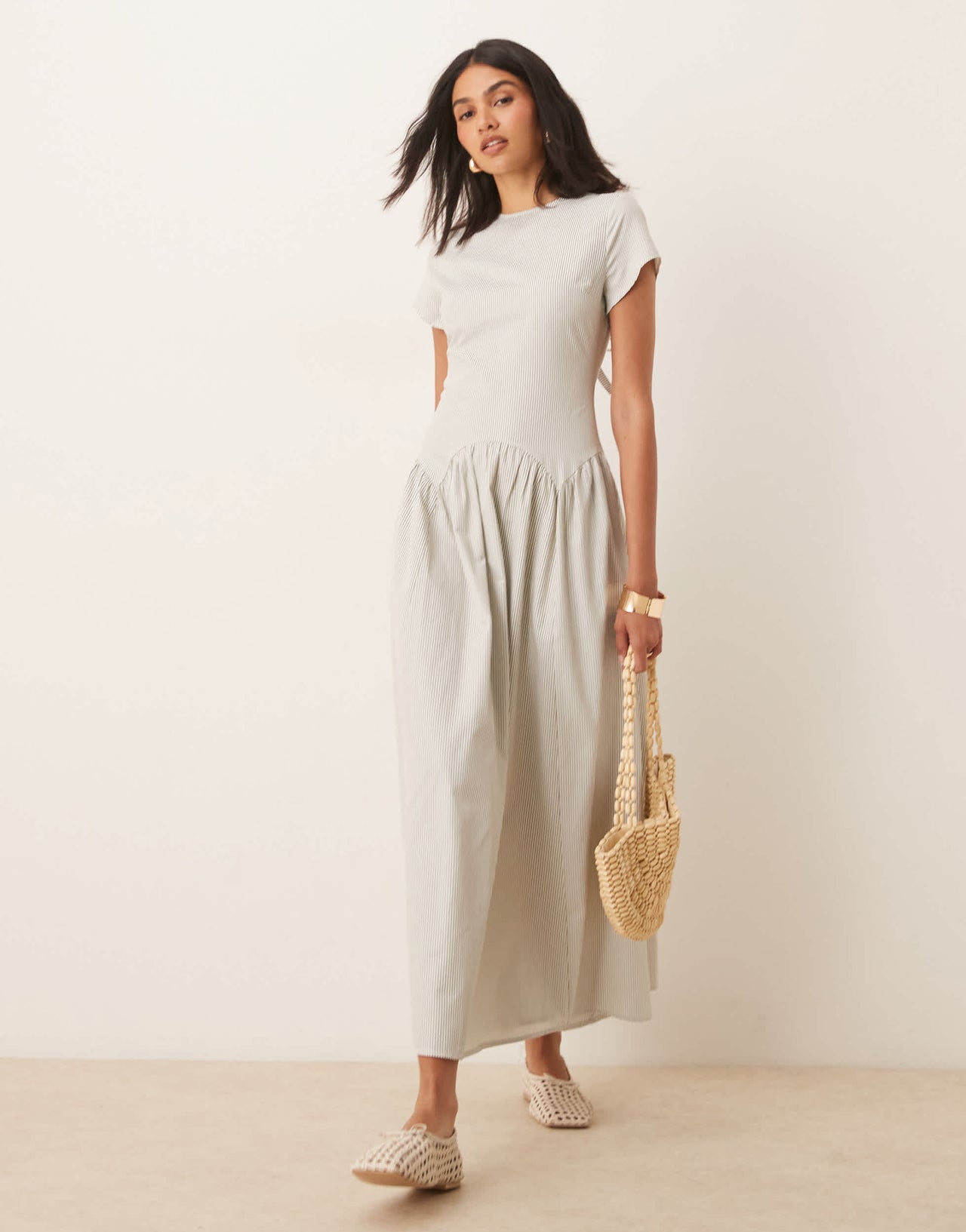 ASOS DESIGN dropped waist t shirt maxi dress in stripe print