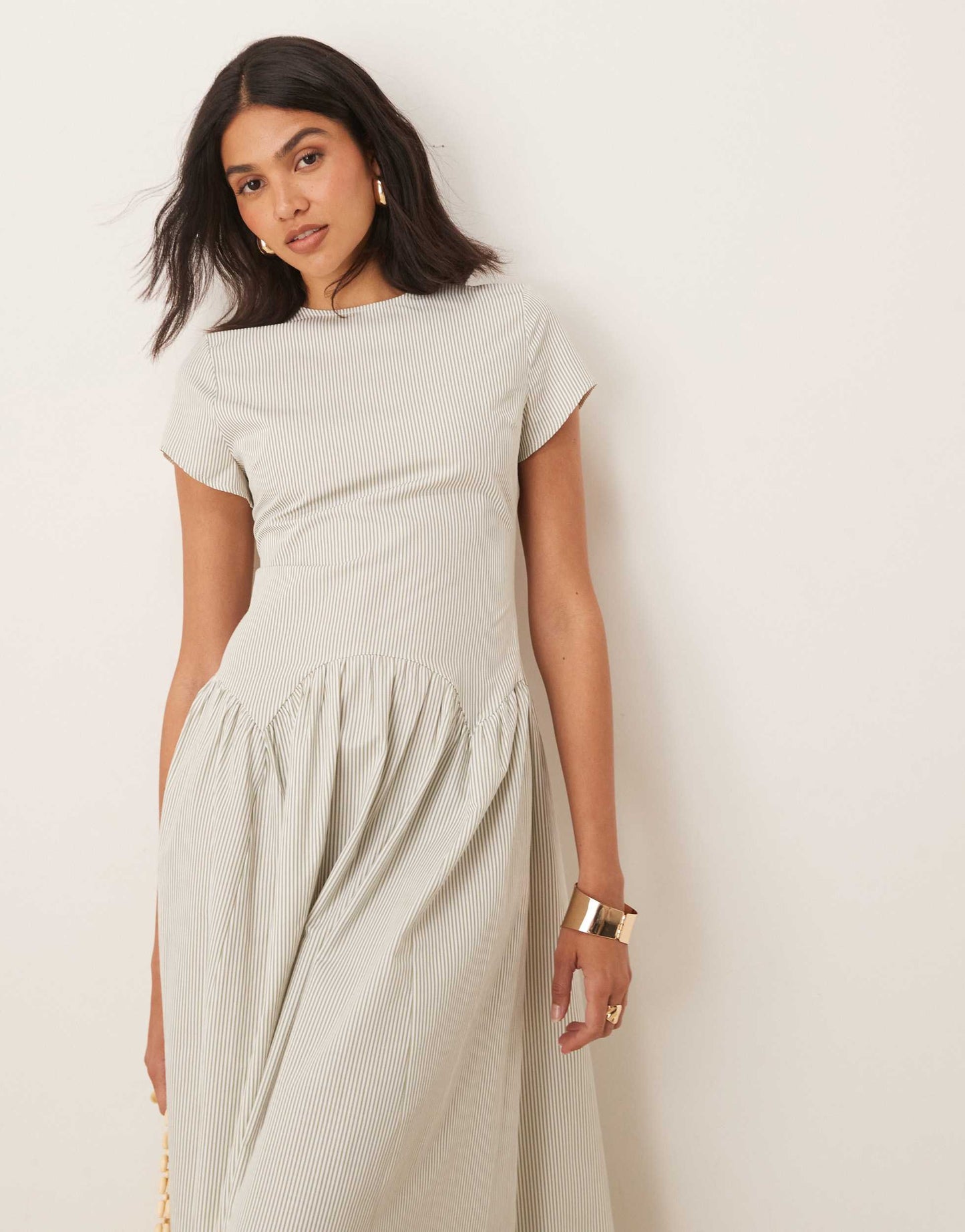 ASOS DESIGN dropped waist t shirt maxi dress in stripe print