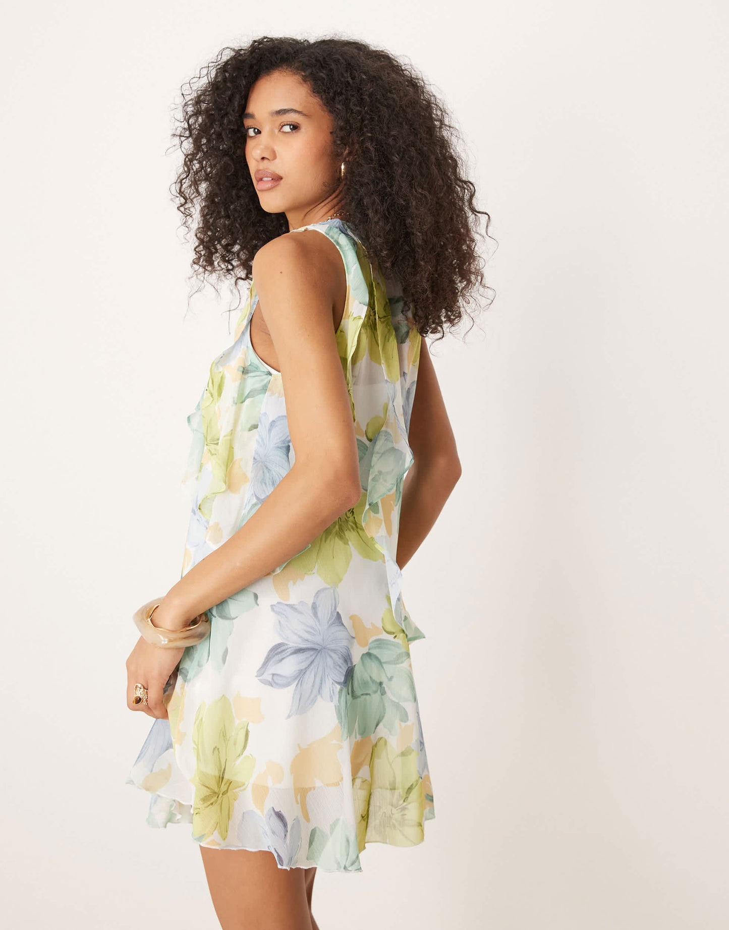 ASOS DESIGN race ruffle shift mini dress in floral print