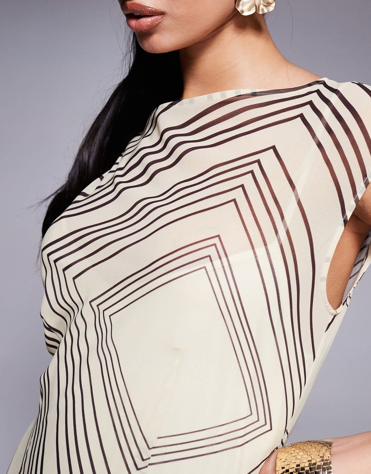 ASOS DESIGN slash neck waisted maxi dress in stripe abstract