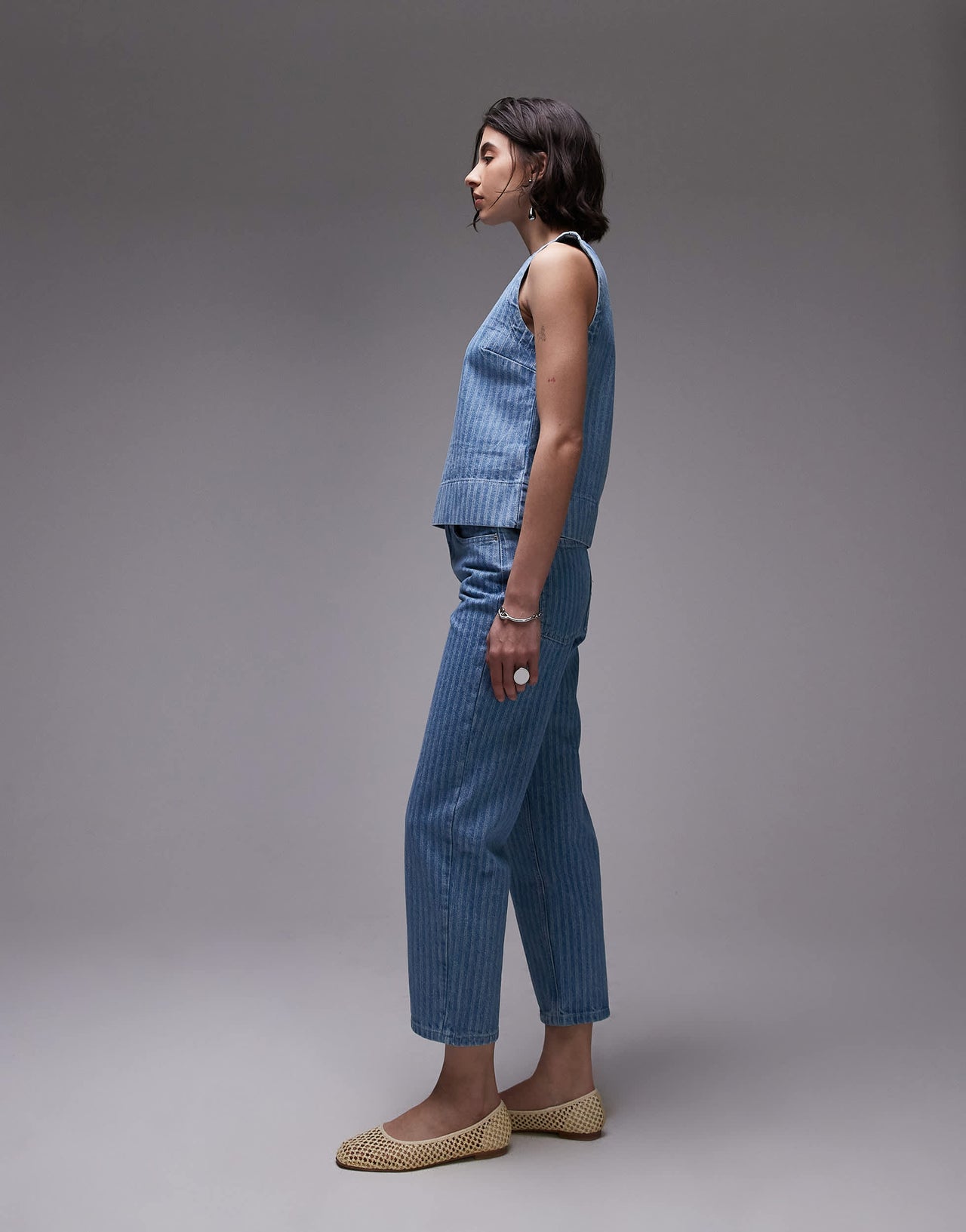 Topshop Runway mid rise straight cropped jean in bleach stripe