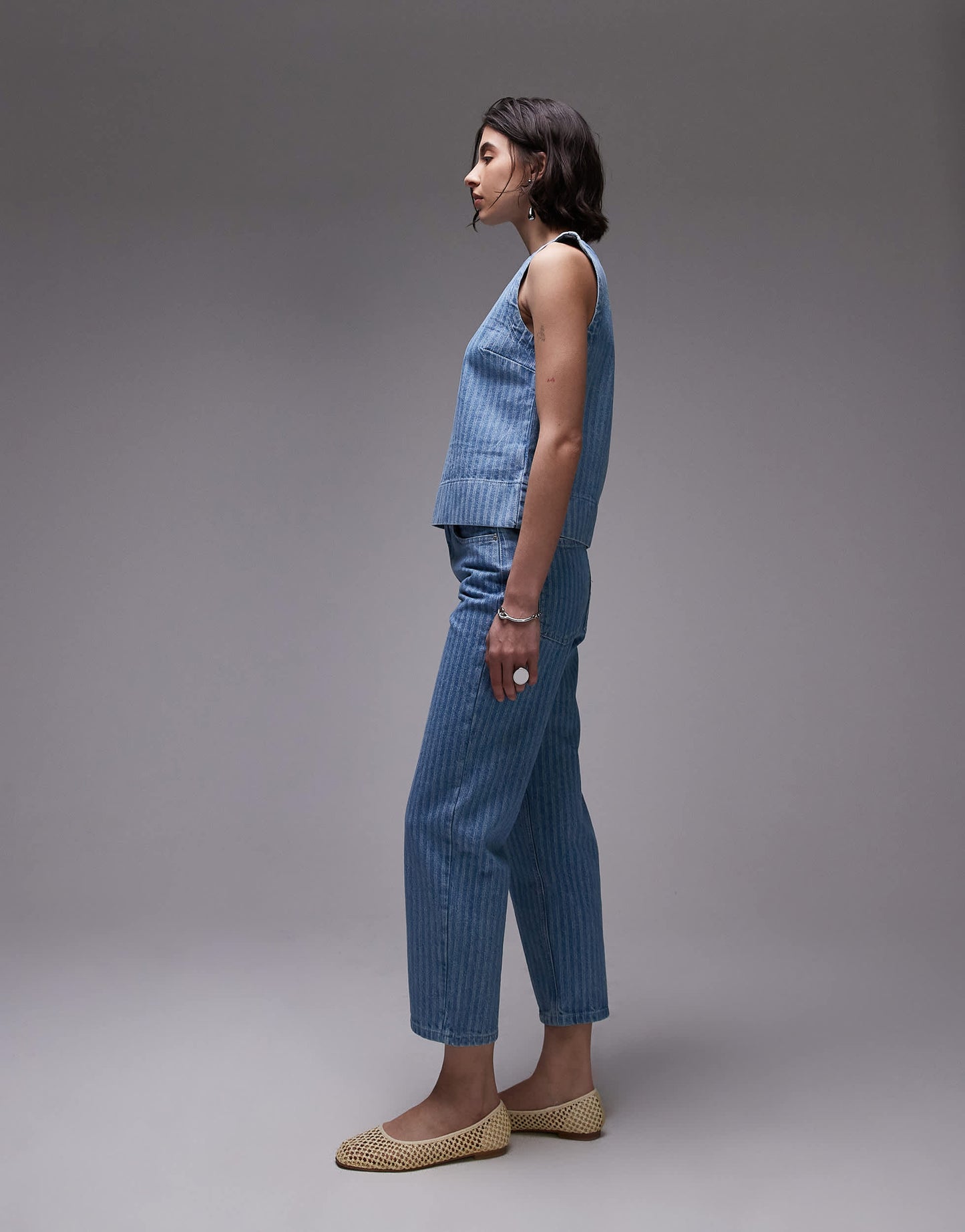 Topshop Runway mid rise straight cropped jean in bleach stripe