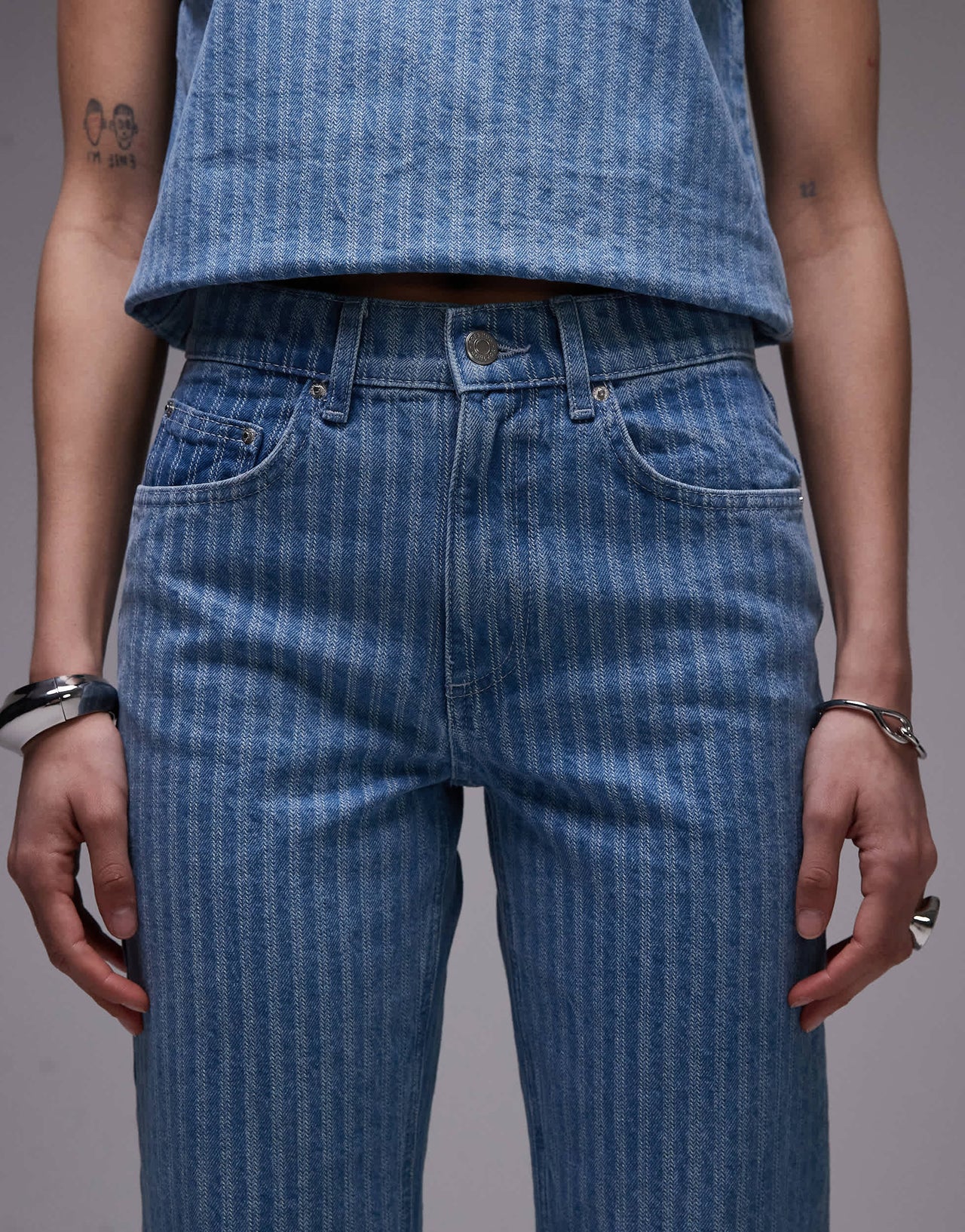 Topshop Runway mid rise straight cropped jean in bleach stripe