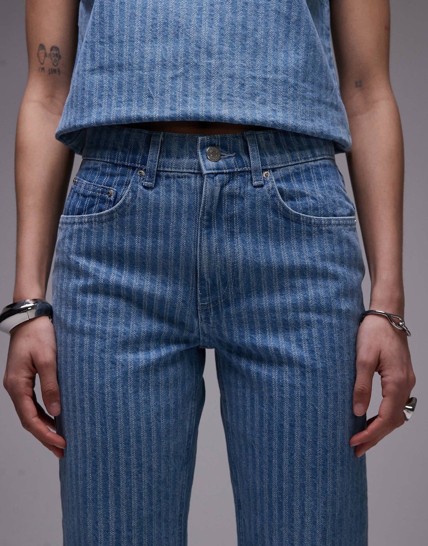 Topshop Runway mid rise straight cropped jean in bleach stripe