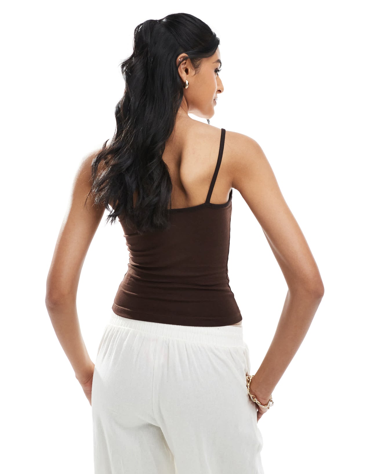 Bershka contrast square neck cami top in brown