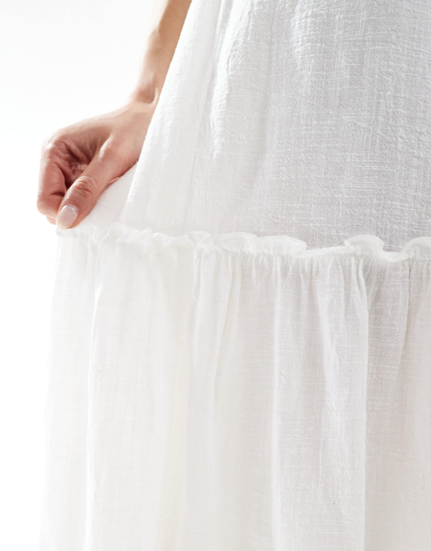 Bershka linen halterneck tiered maxi dress in ecru