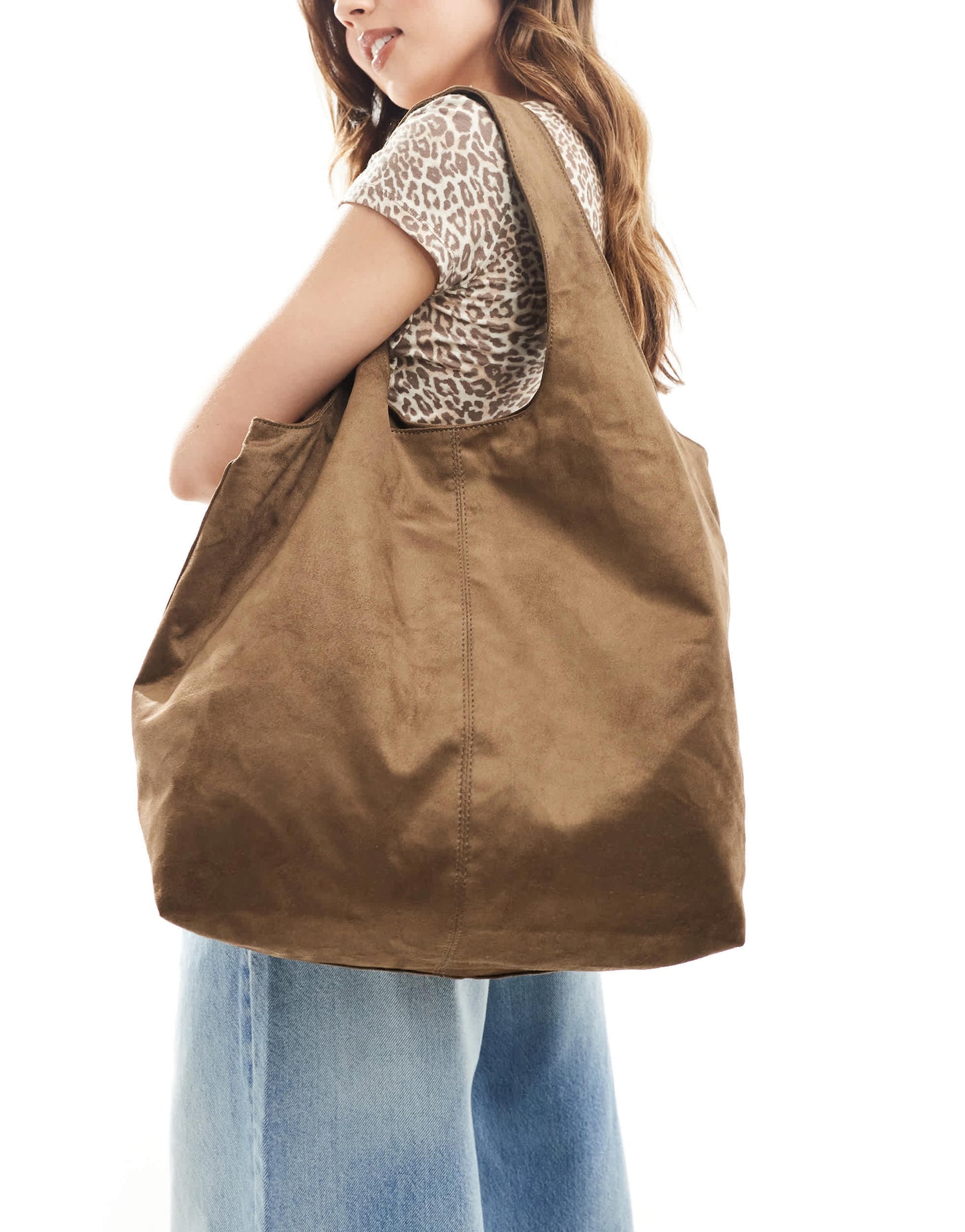 Pull&Bear faux suede tote bag in light brown