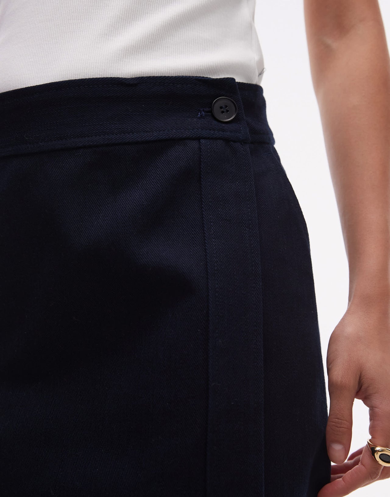 ARKET pure cotton twill wrap mini skirt in navy blue