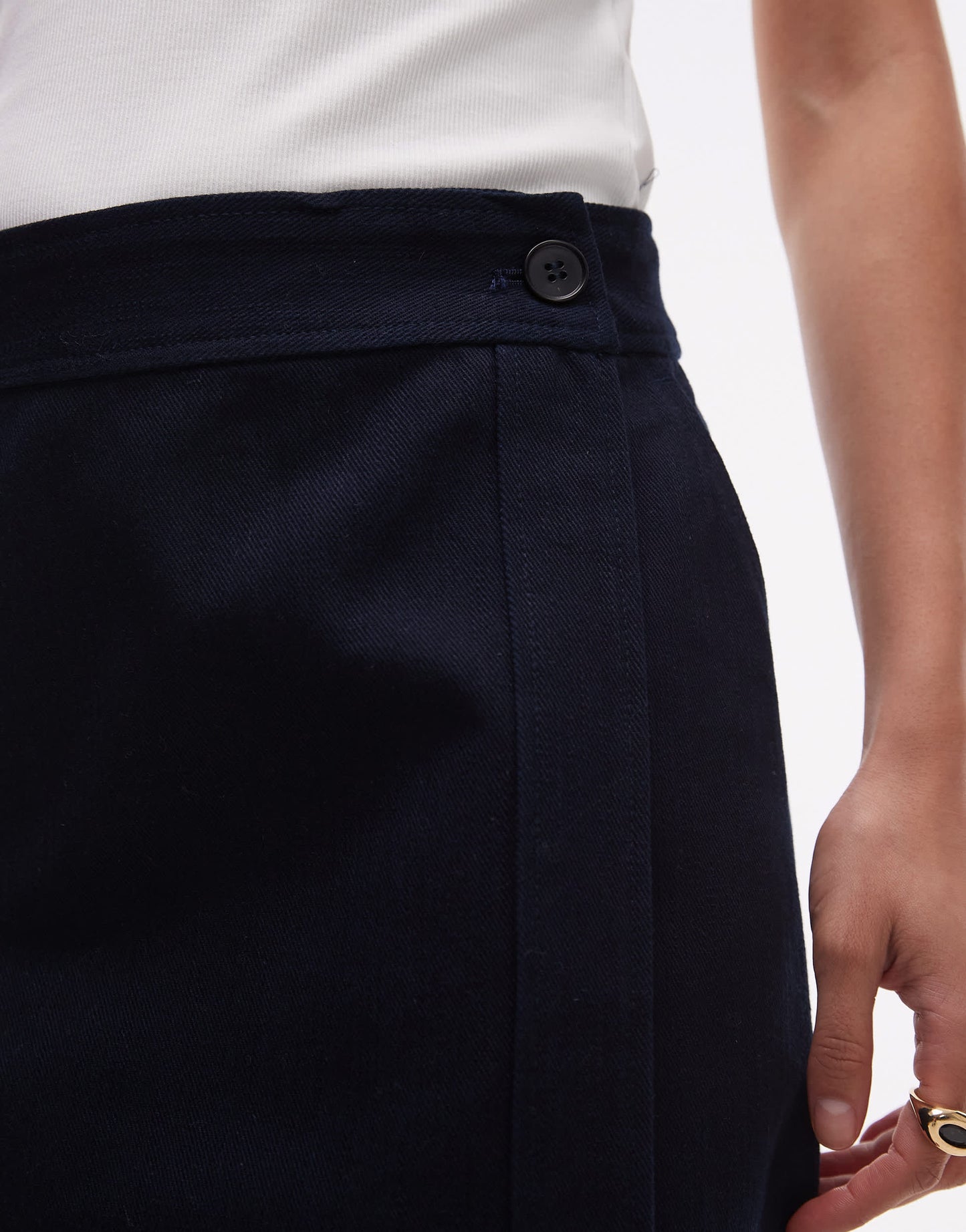 ARKET pure cotton twill wrap mini skirt in navy blue