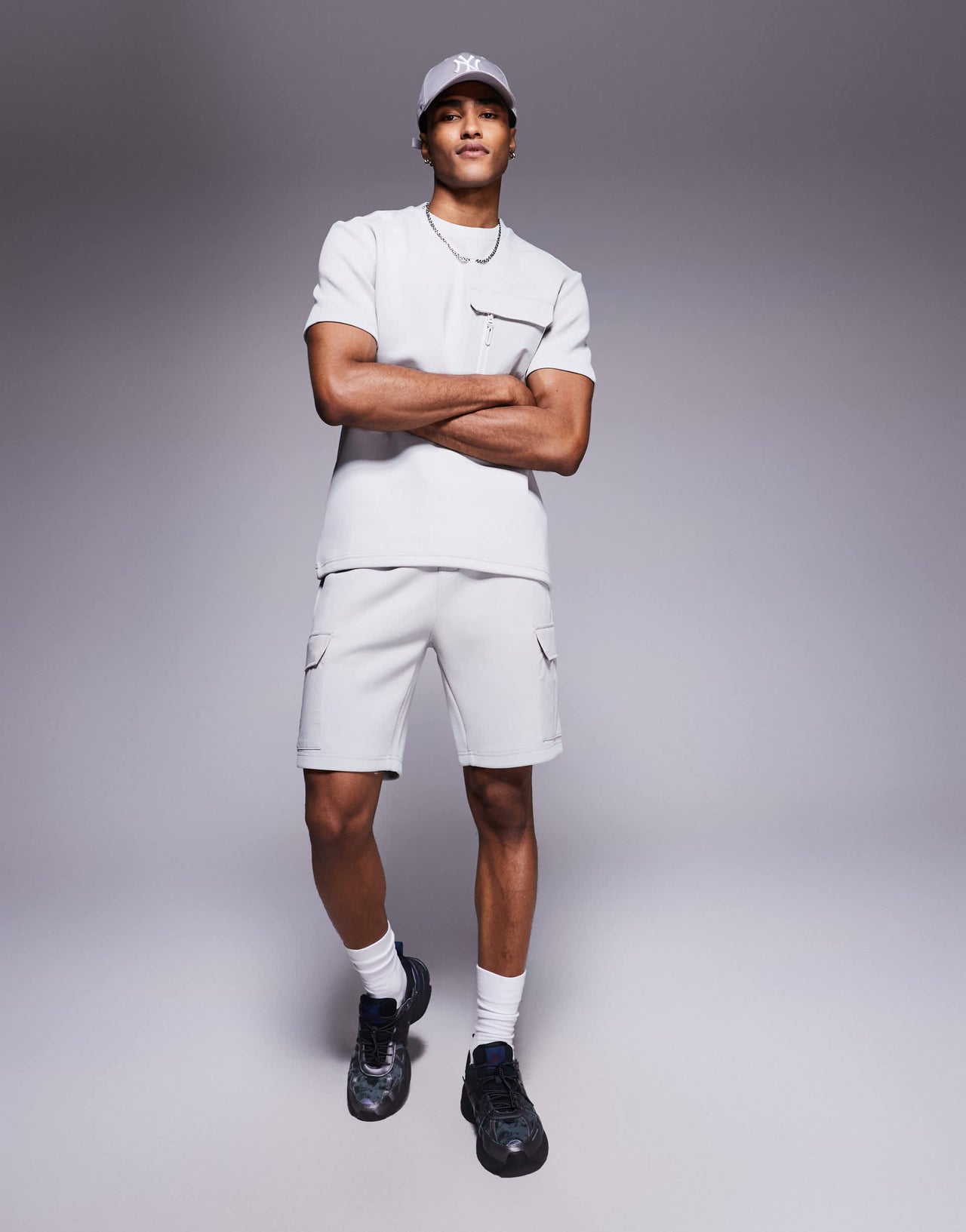 River Island nylon pocket shorts in light grey