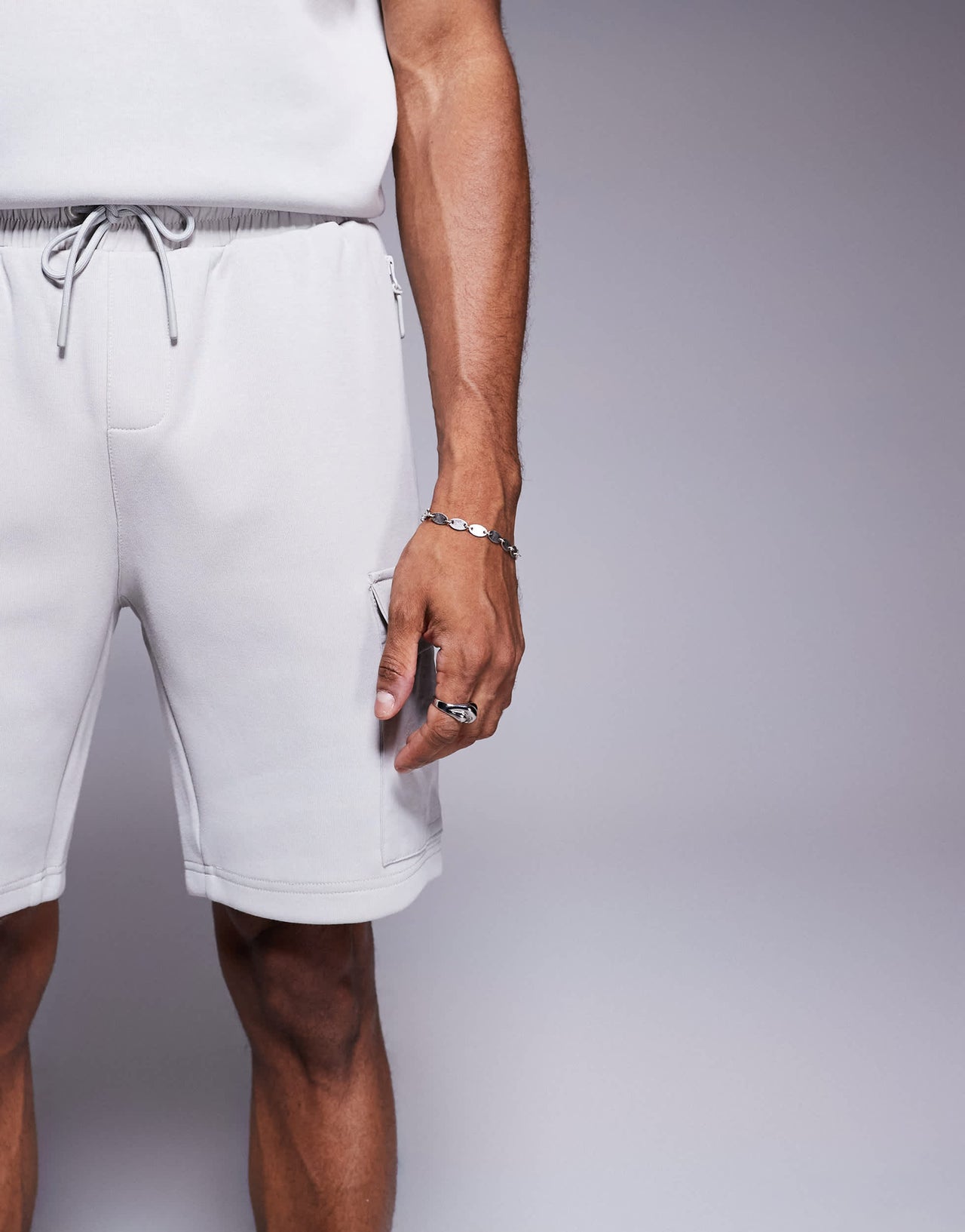 River Island nylon pocket shorts in light grey