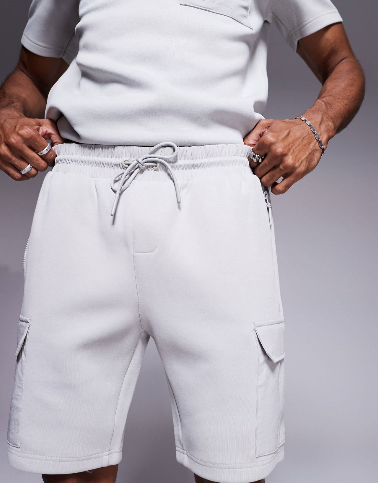 River Island nylon pocket shorts in light grey