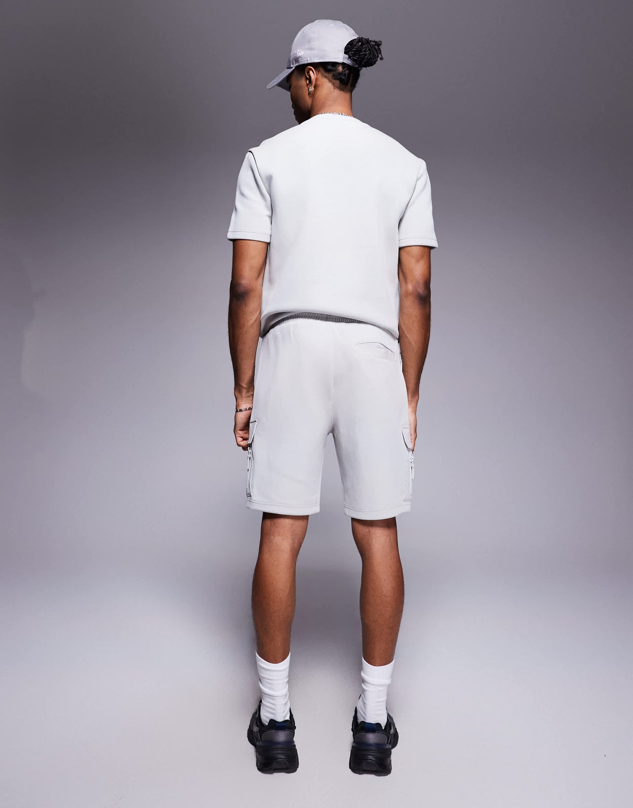 River Island nylon pocket shorts in light grey