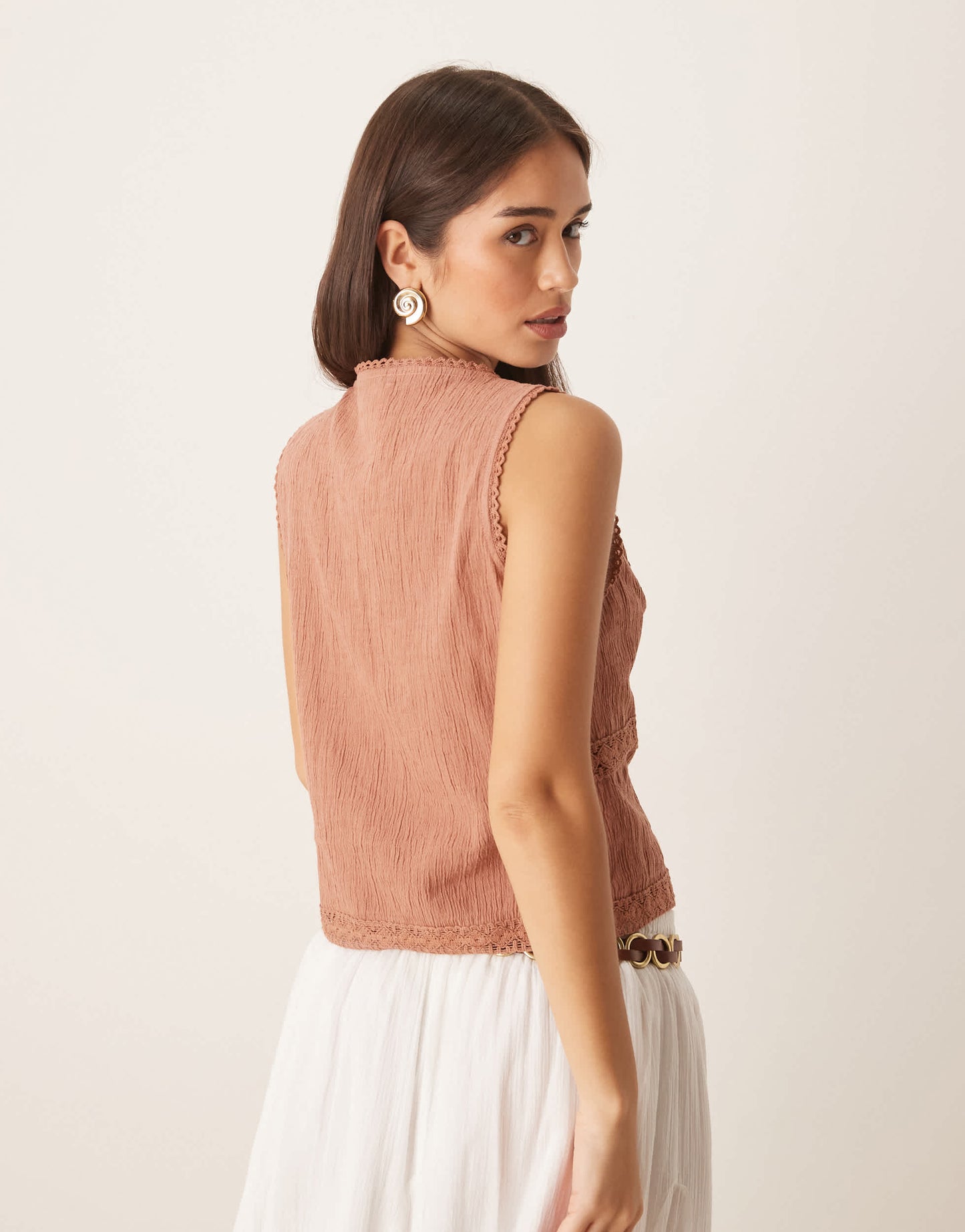 ASOS DESIGN lace trim waistcoat in brown