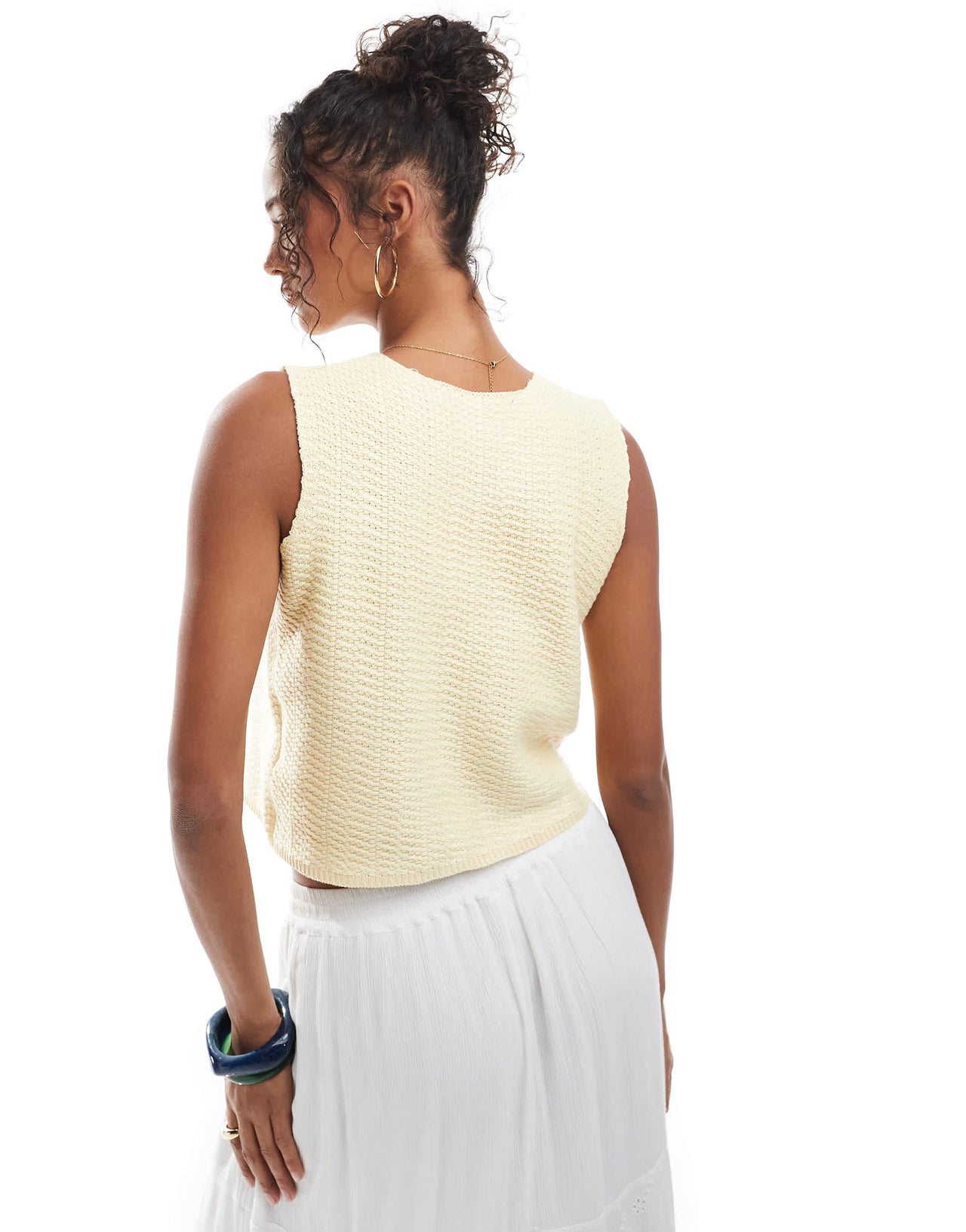 Threadbare knitted tie front waistcoat in butter yellow