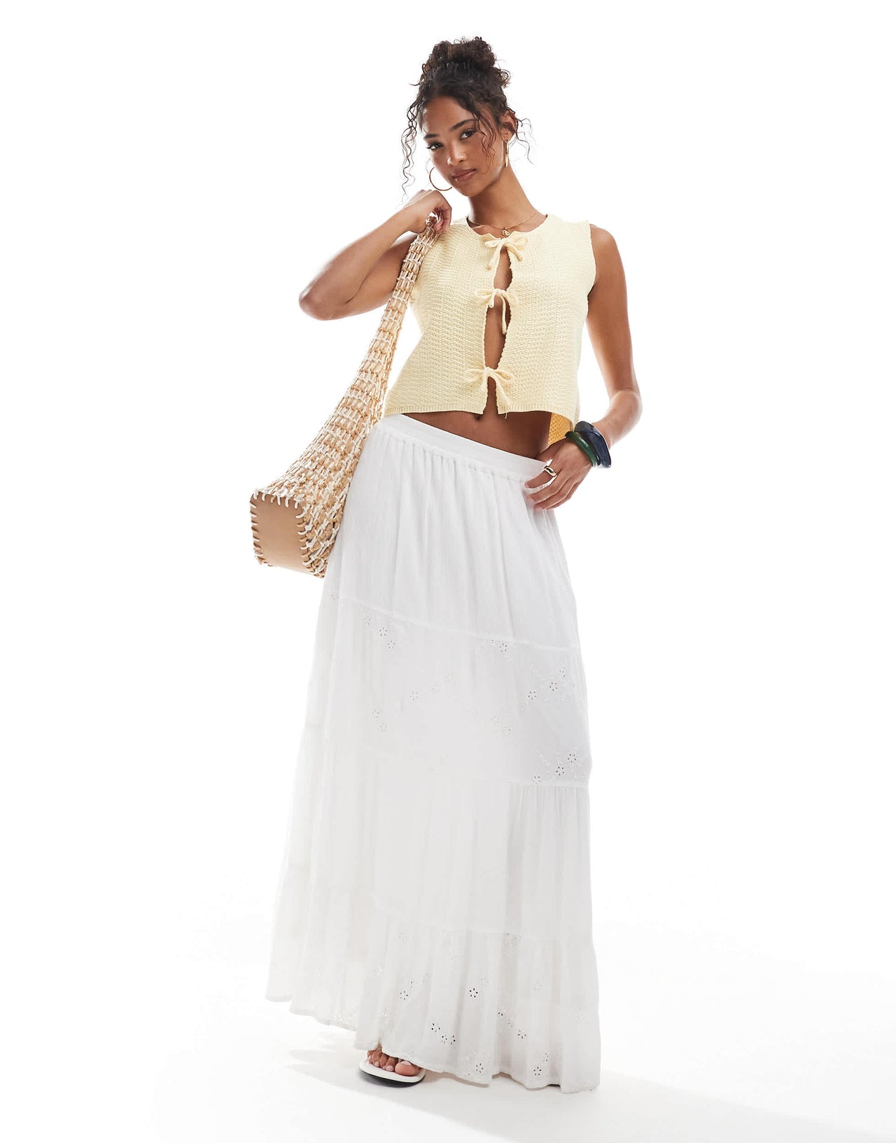 Threadbare knitted tie front waistcoat in butter yellow