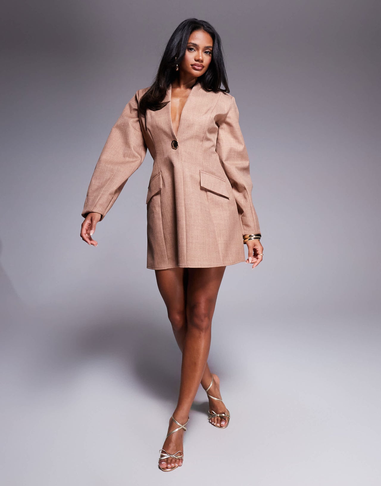 ASOS LUXE structured linen sculpted blazer dress in camel