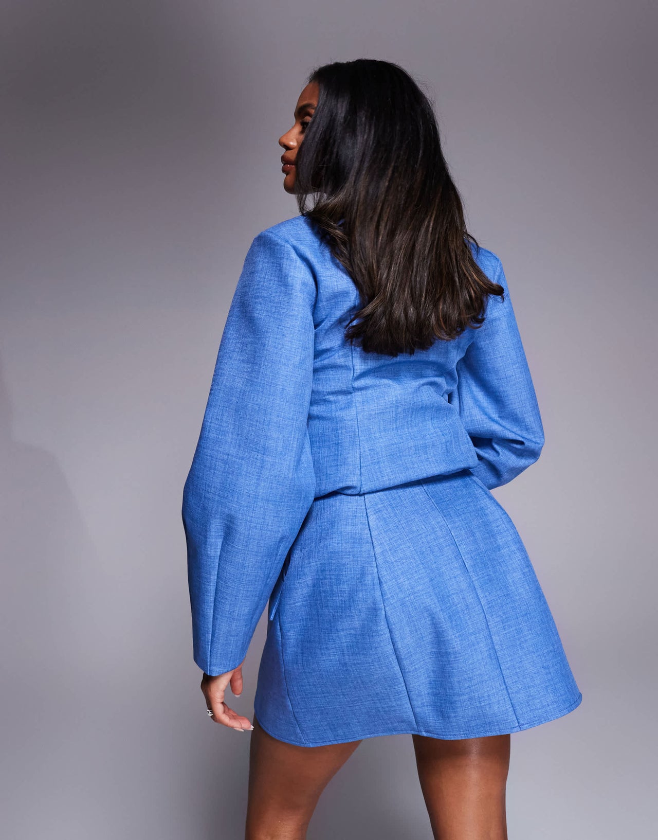 ASOS LUXE structured linen sculpted mini skirt co-ord in chambray blue