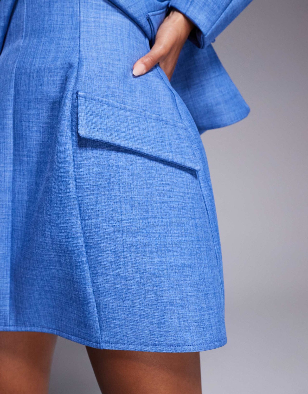 ASOS LUXE structured linen sculpted mini skirt co-ord in chambray blue