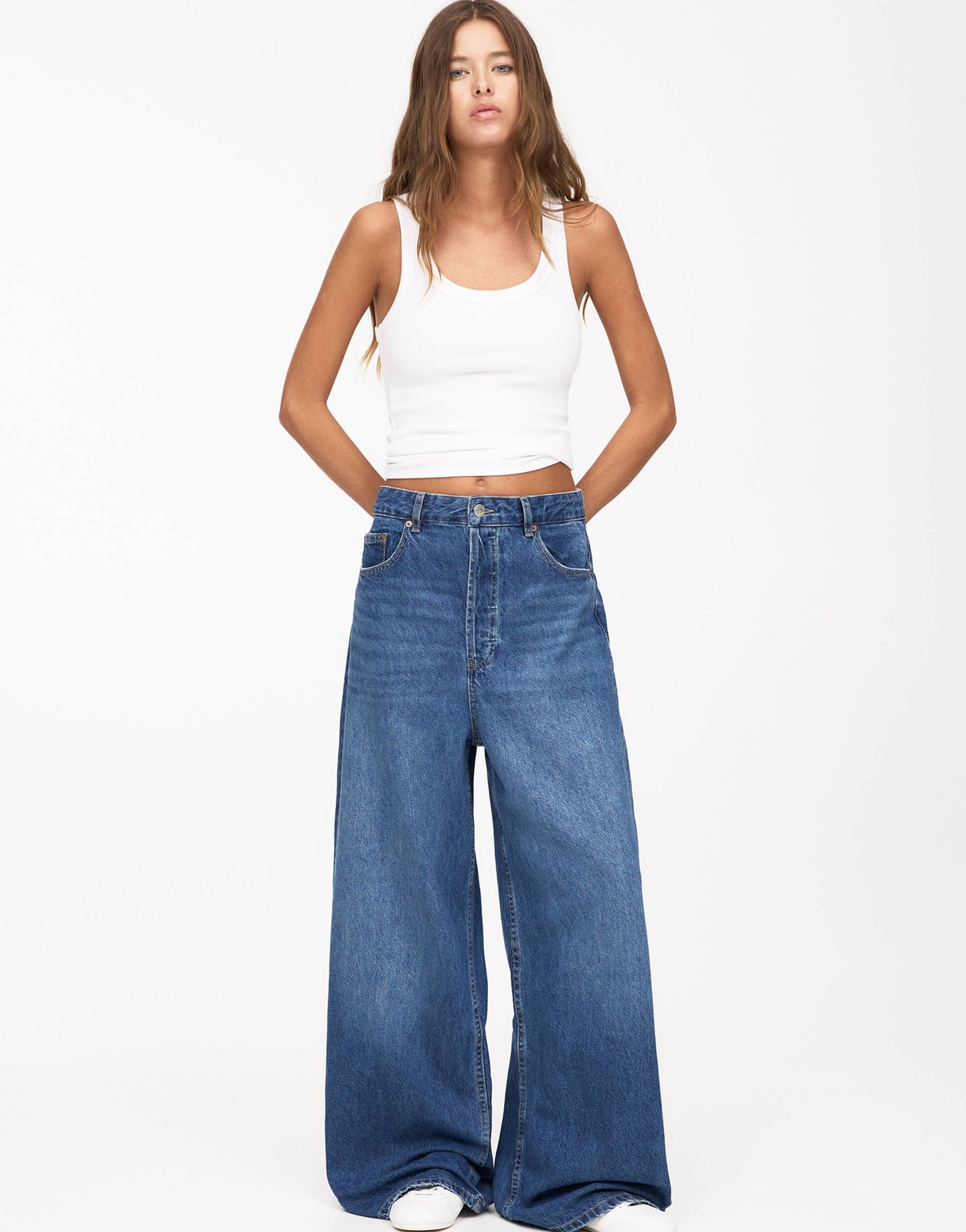Pull&Bear baggy oversized wide leg jean in blue