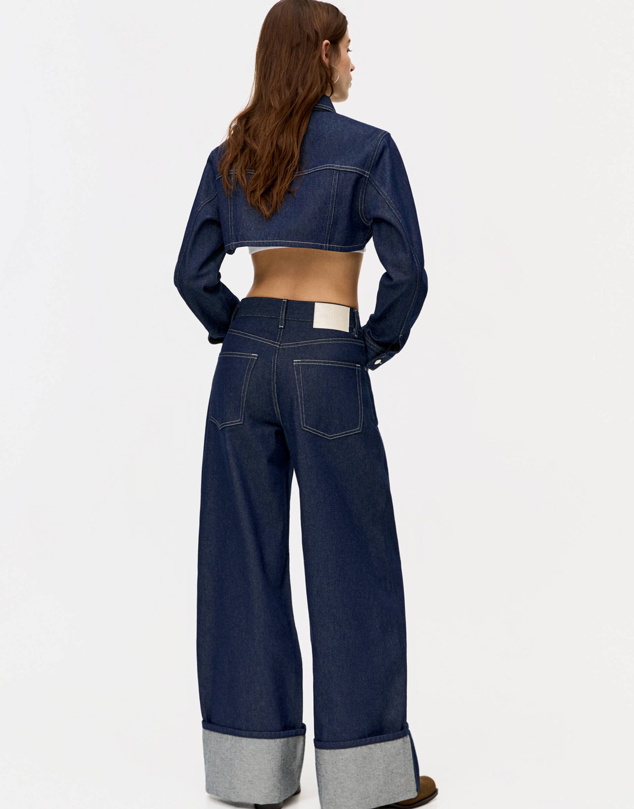 Pull&Bear super wide leg turn up hem jean in blue