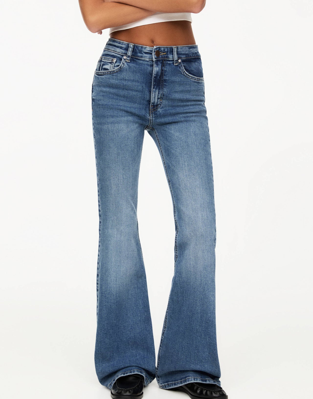 Pull&Bear low rise flare jean in blue
