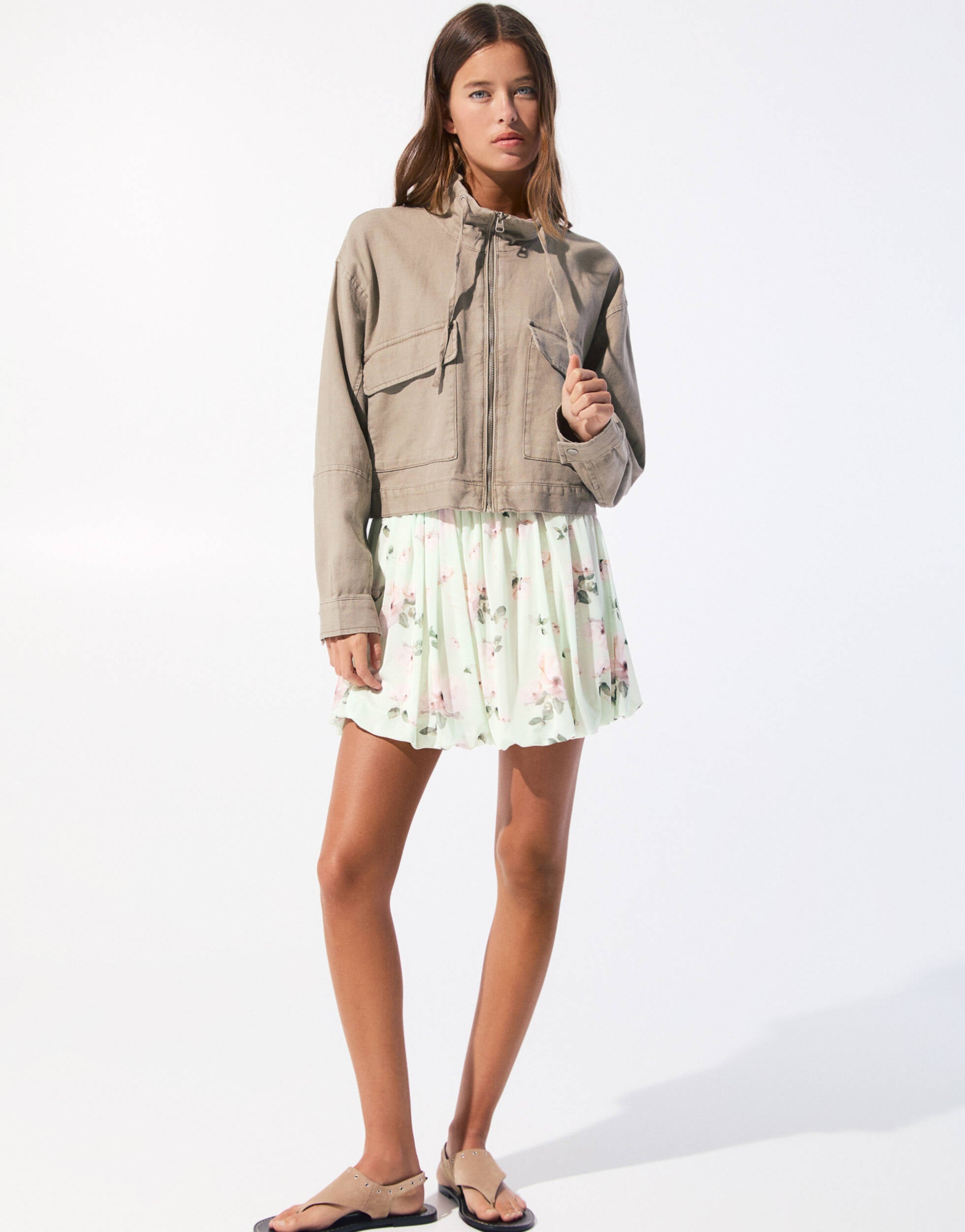Pull&Bear floral mesh balloon mini skirt in mint