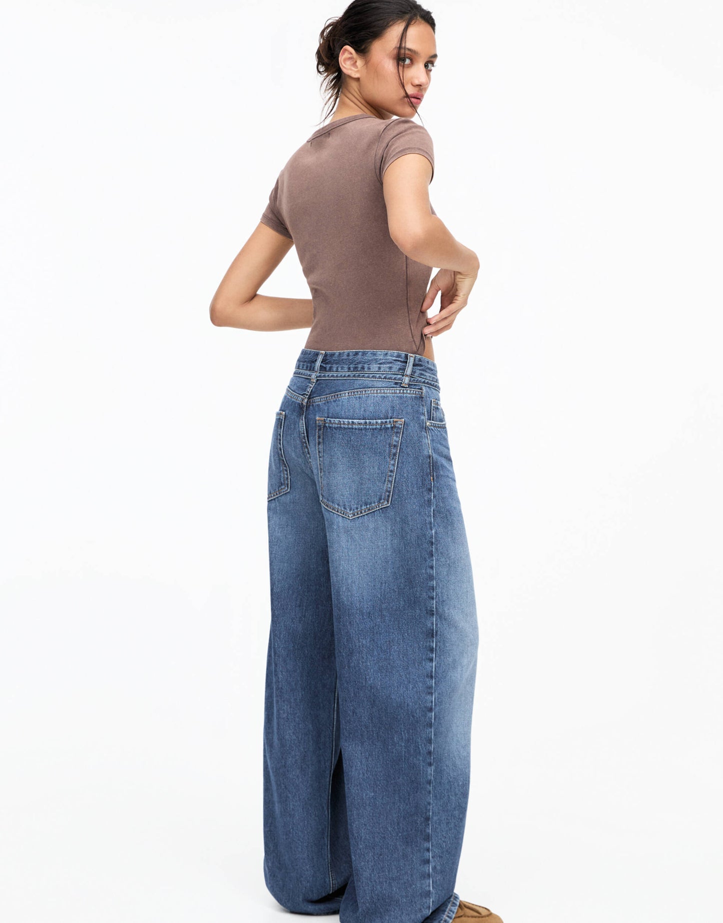 Pull&Bear drawstring waist baggy jeans in blue