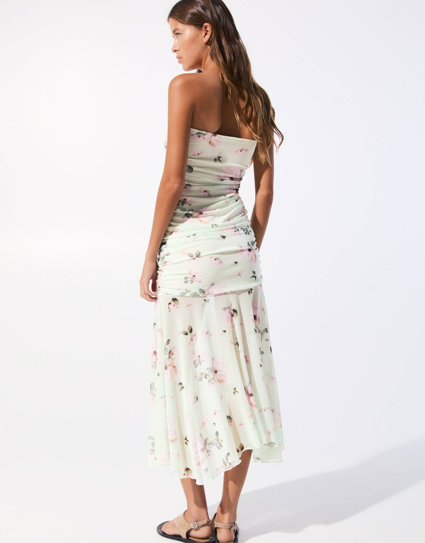 Pull&Bear floral mesh bandeau dress in mint
