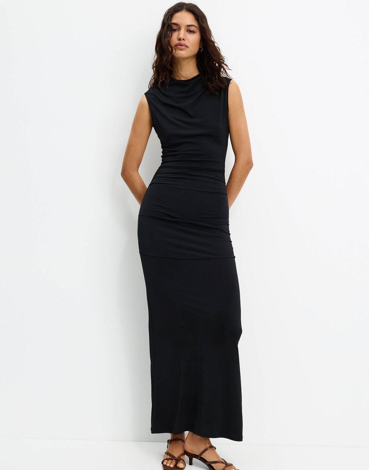Pull&Bear cowl neck sleeveless dress in black
