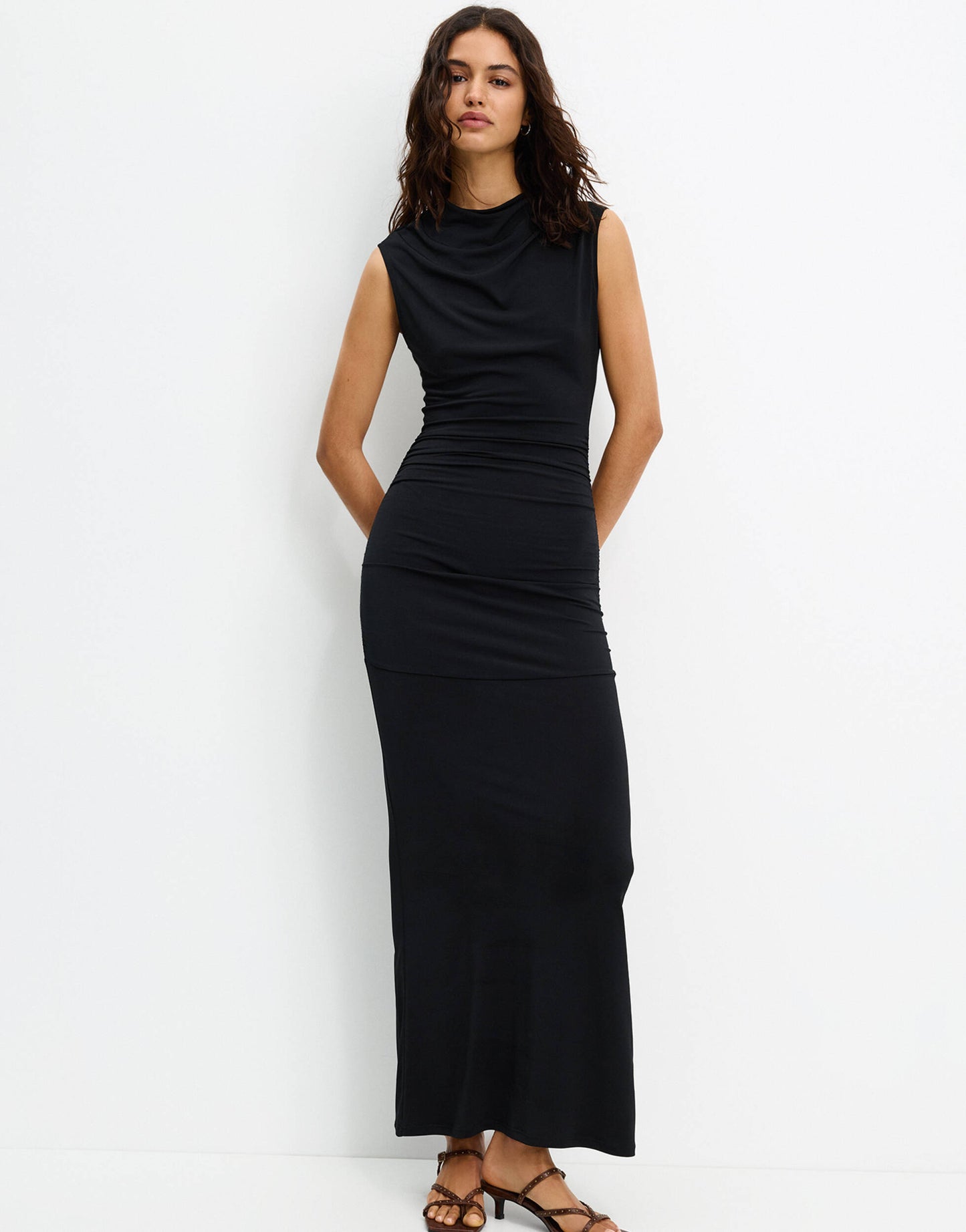 Pull&Bear cowl neck sleeveless dress in black
