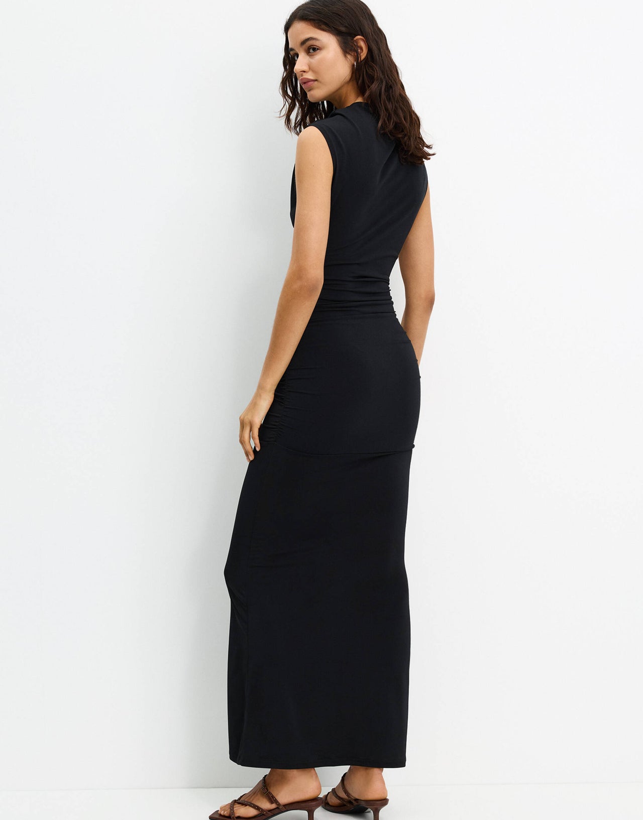 Pull&Bear cowl neck sleeveless dress in black