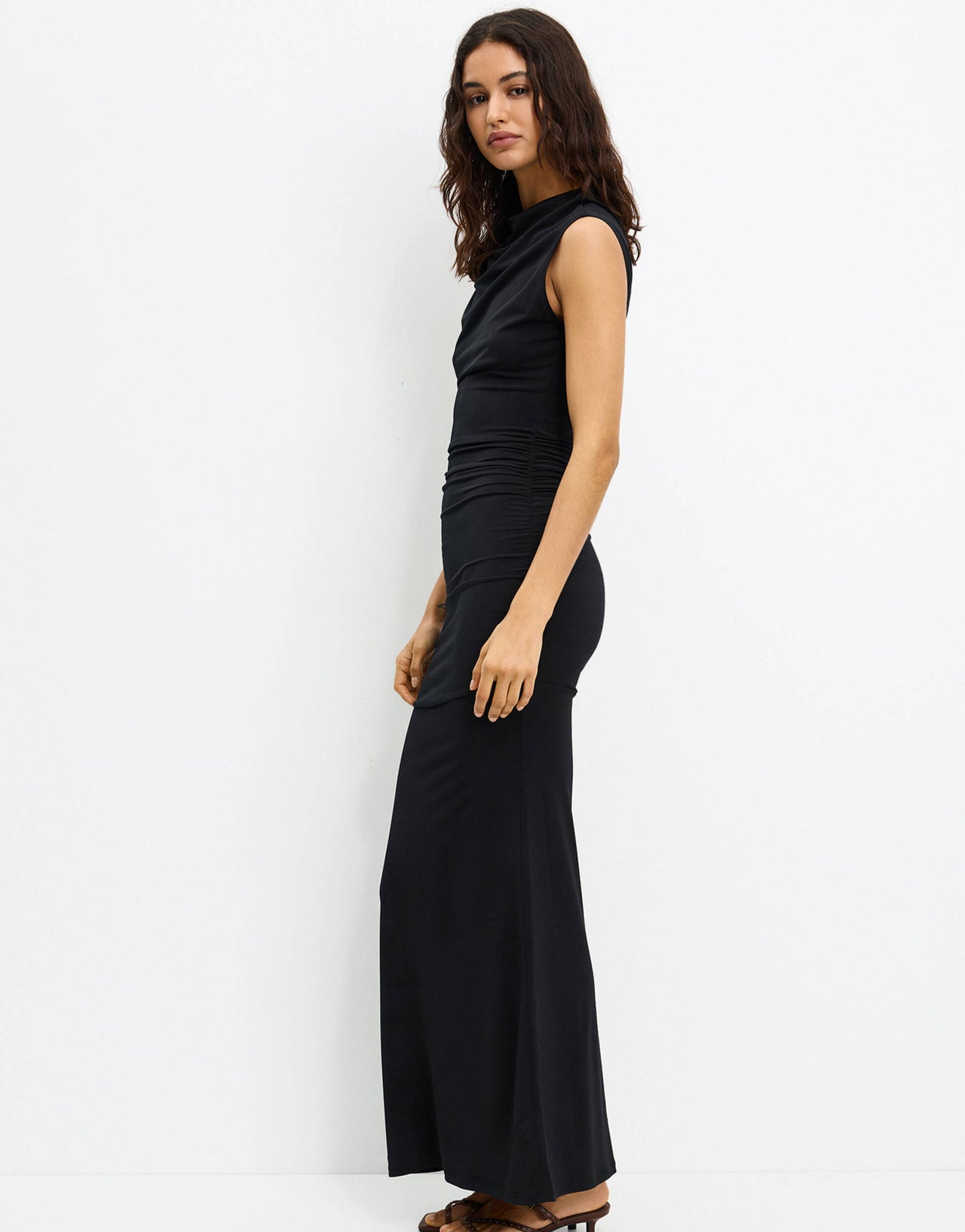 Pull&Bear cowl neck sleeveless dress in black