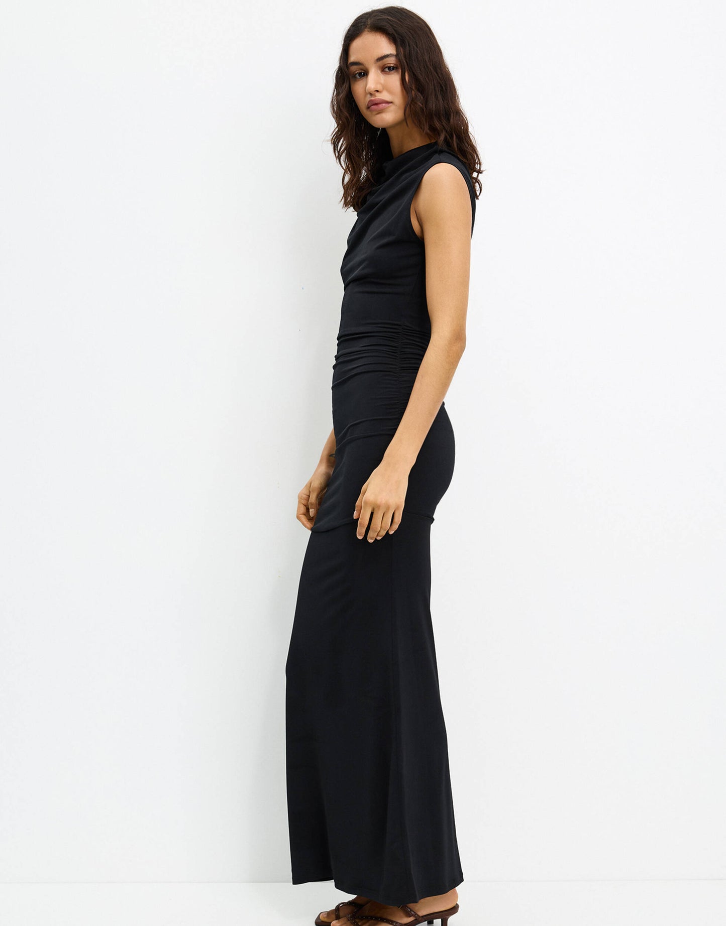 Pull&Bear cowl neck sleeveless dress in black
