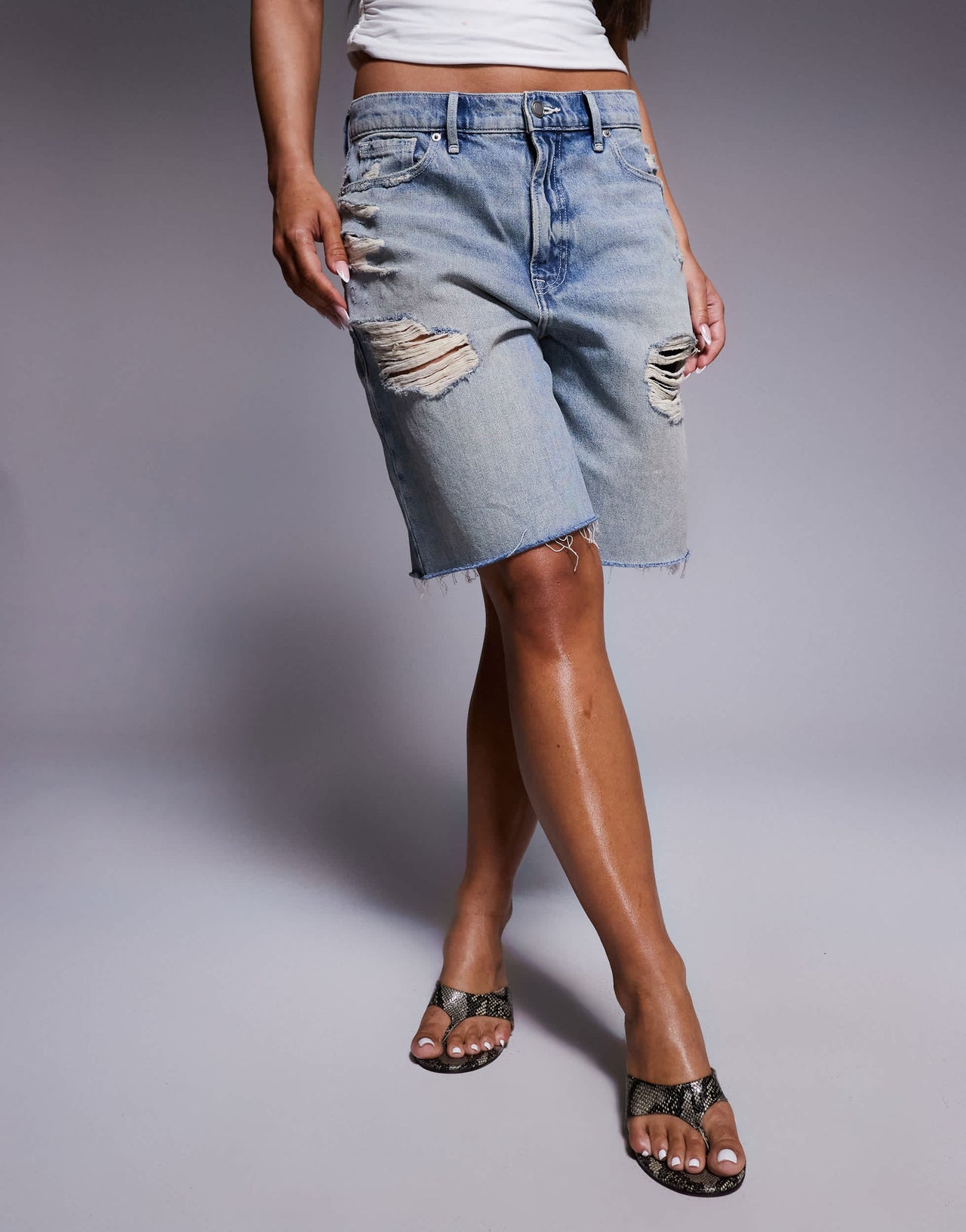 Good American good extreme barrel shorts in light blue