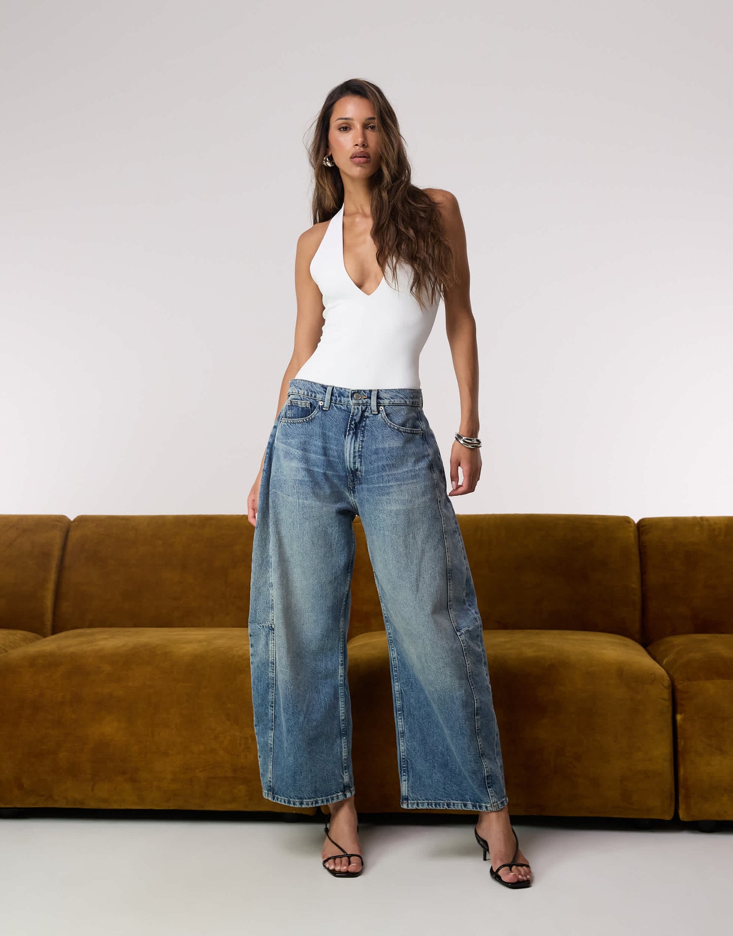 Good American sculpting halter v neck bodysuit in white
