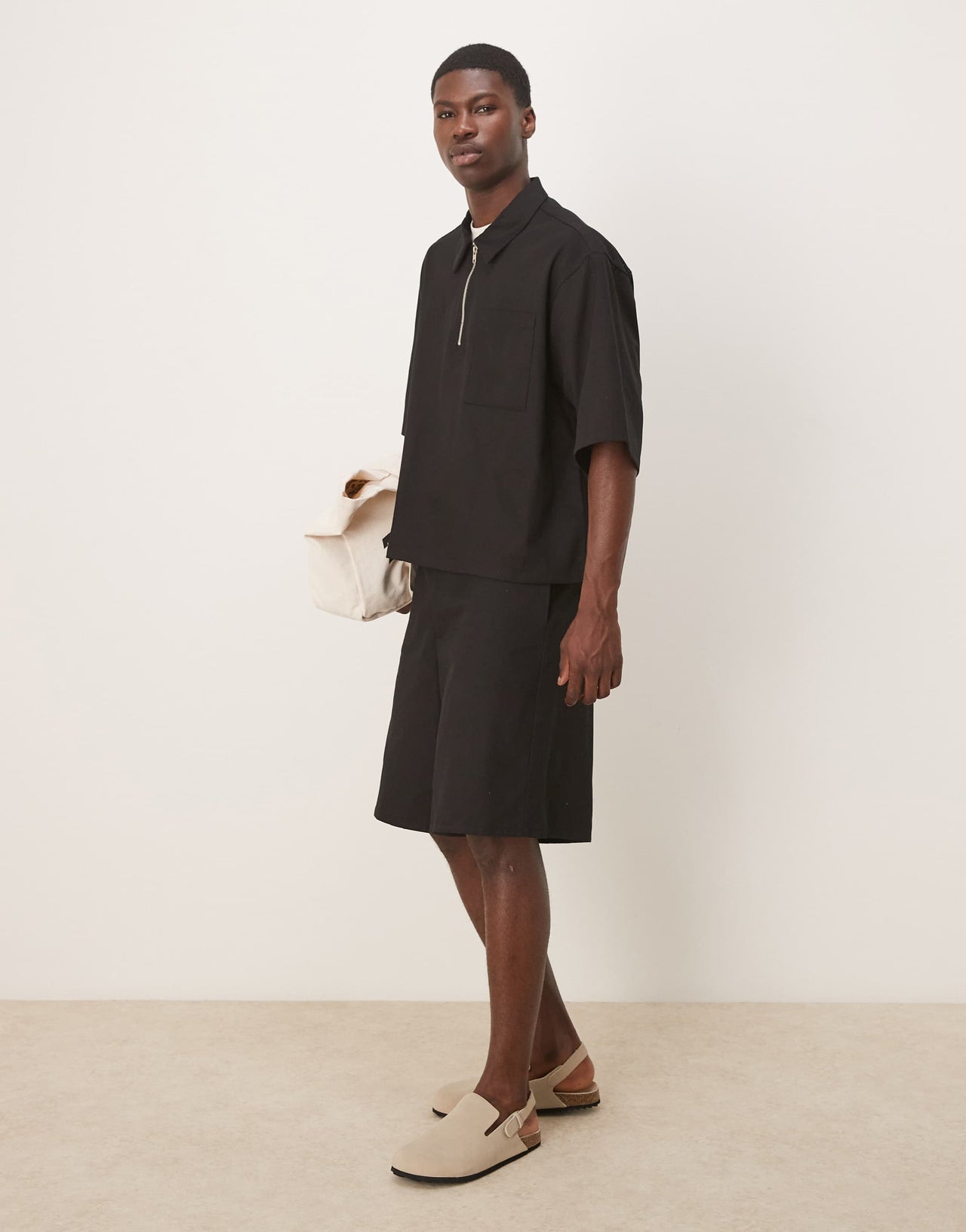 ASOS DESIGN wide leg  short co-ord in black