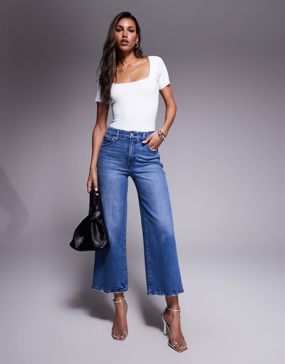 Good American good waist palazzo crop jeans in dark blue