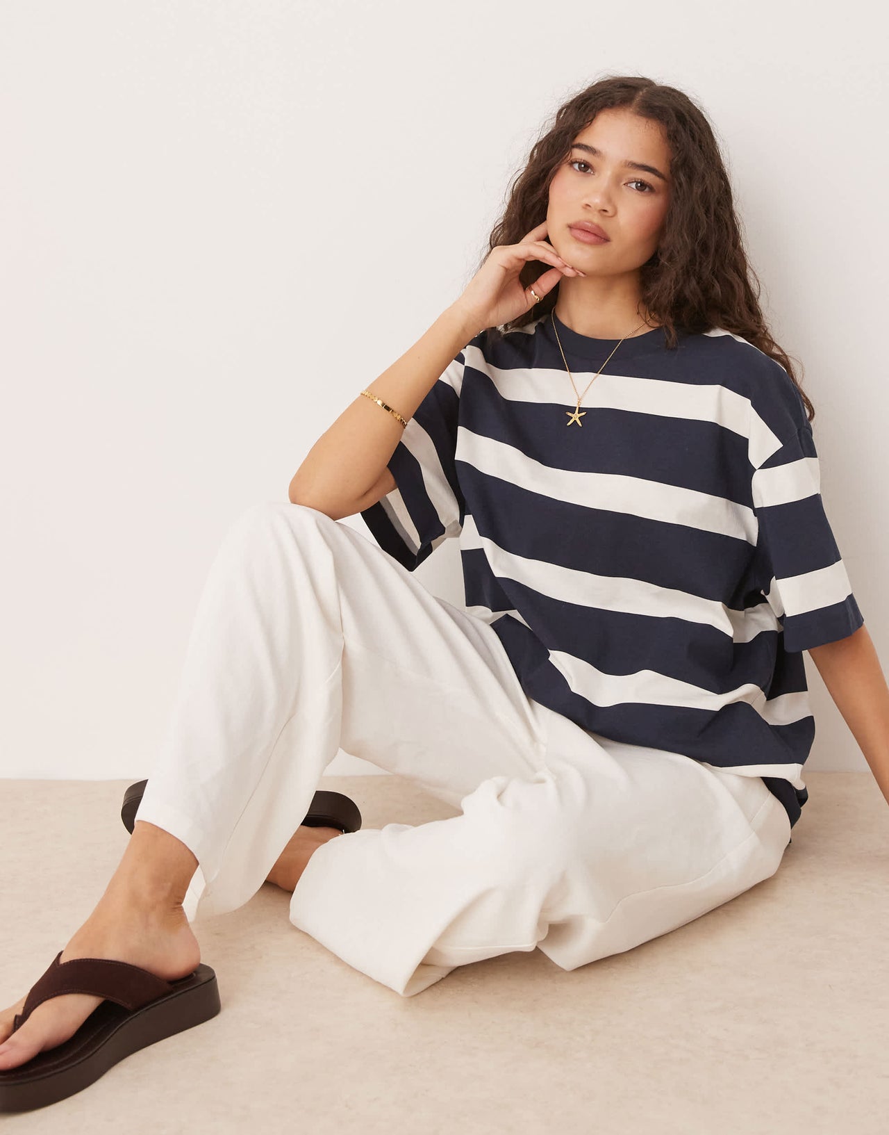 ASOS DESIGN oversized t-shirt in navy and white stripe