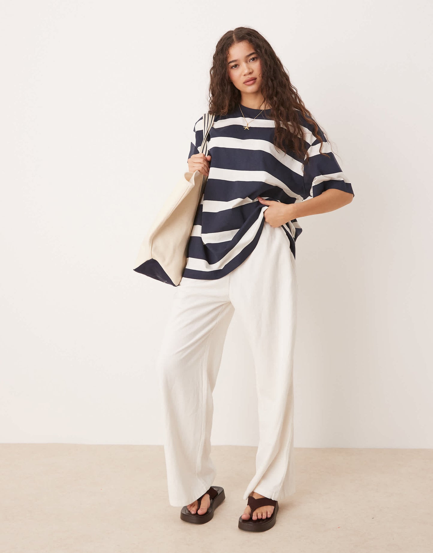 ASOS DESIGN oversized t-shirt in navy and white stripe
