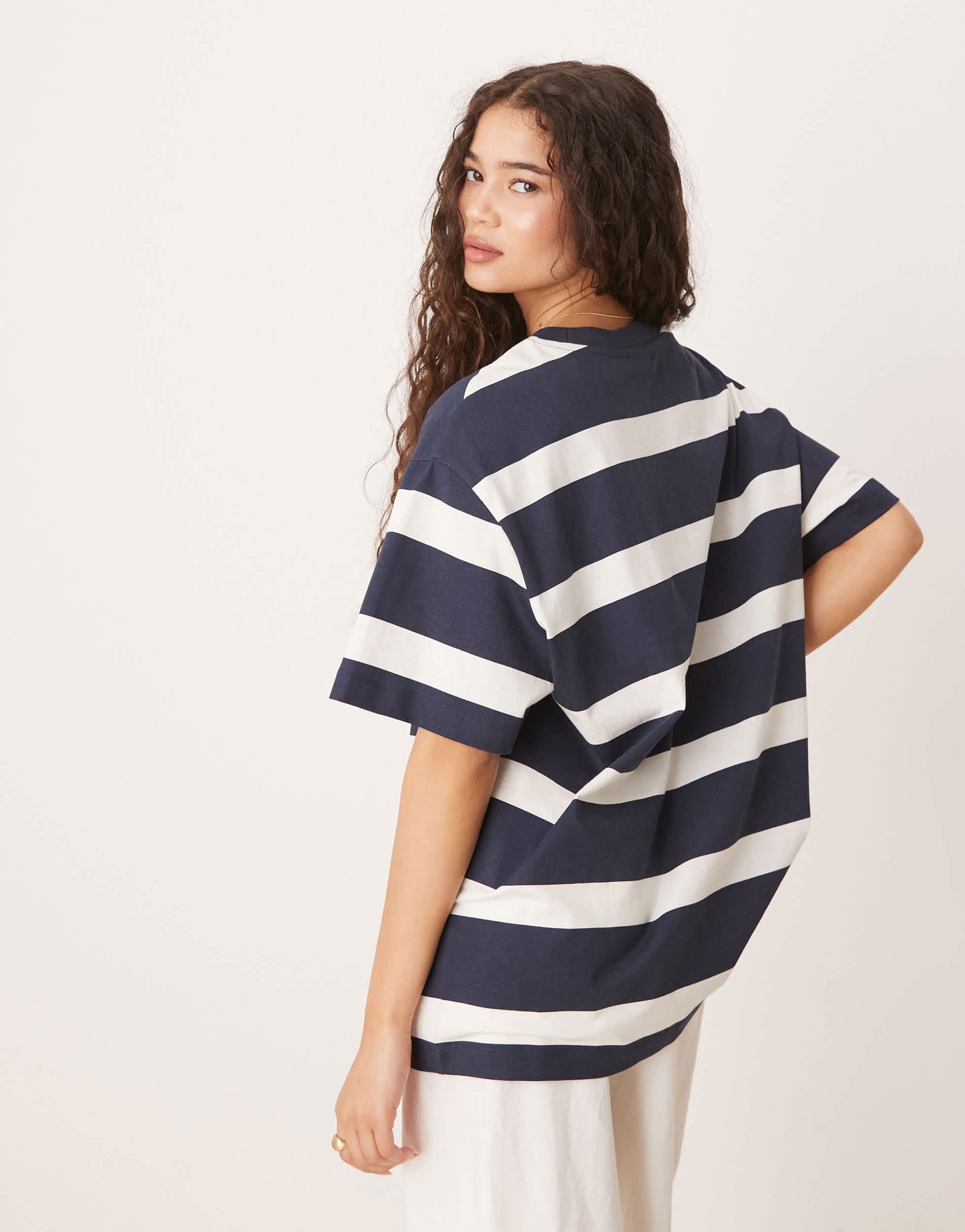 ASOS DESIGN oversized t-shirt in navy and white stripe
