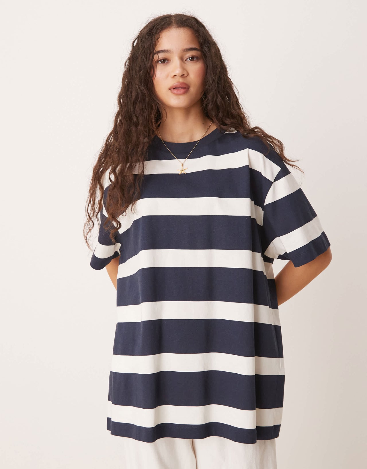 ASOS DESIGN oversized t-shirt in navy and white stripe