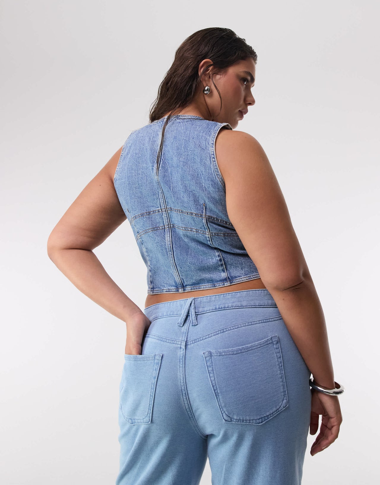 Good American denim vest in mid blue