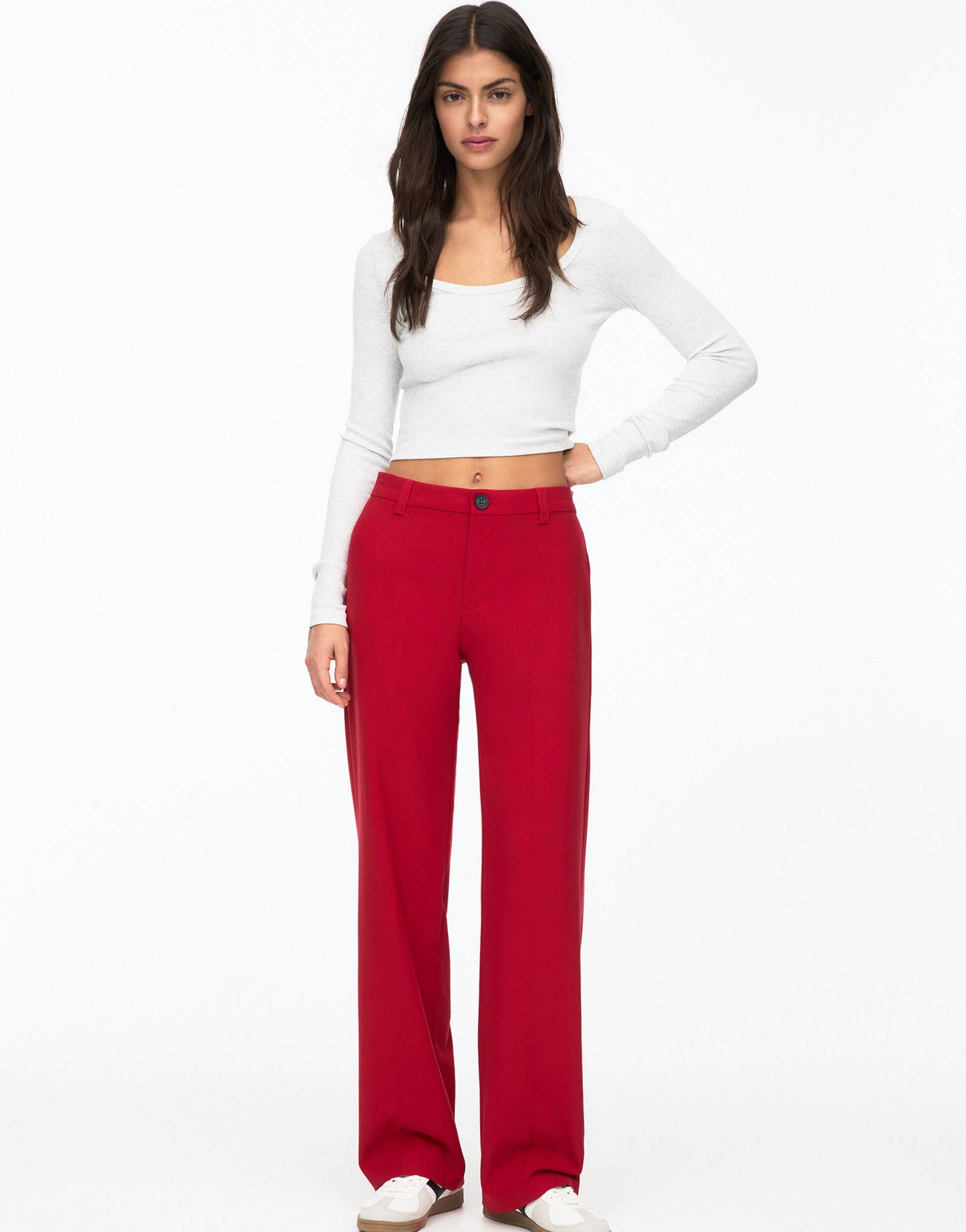 Pull&Bear straight leg tailored trouser in red