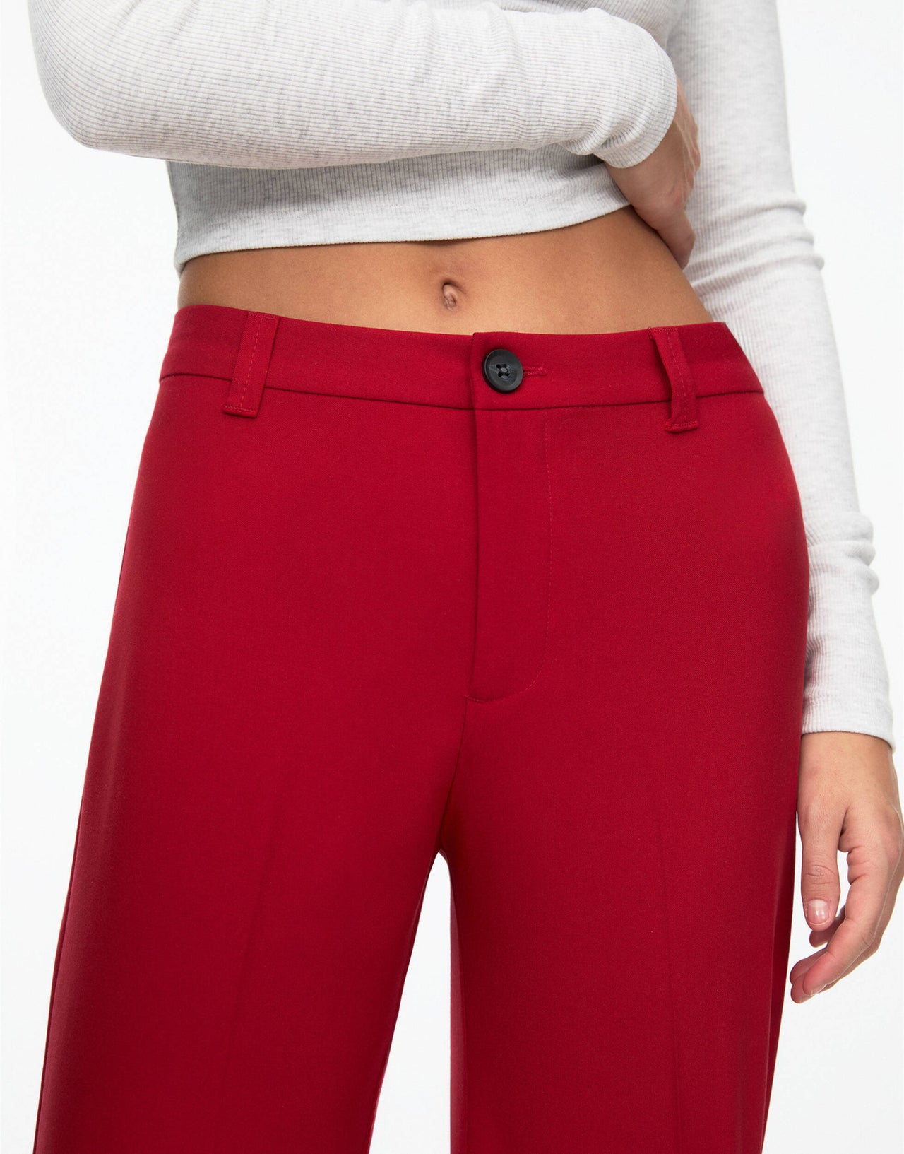 Pull&Bear straight leg tailored trouser in red