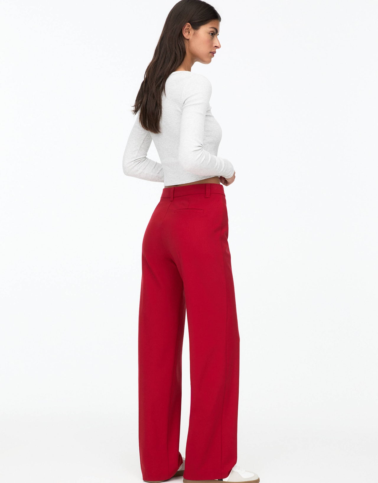 Pull&Bear straight leg tailored trouser in red